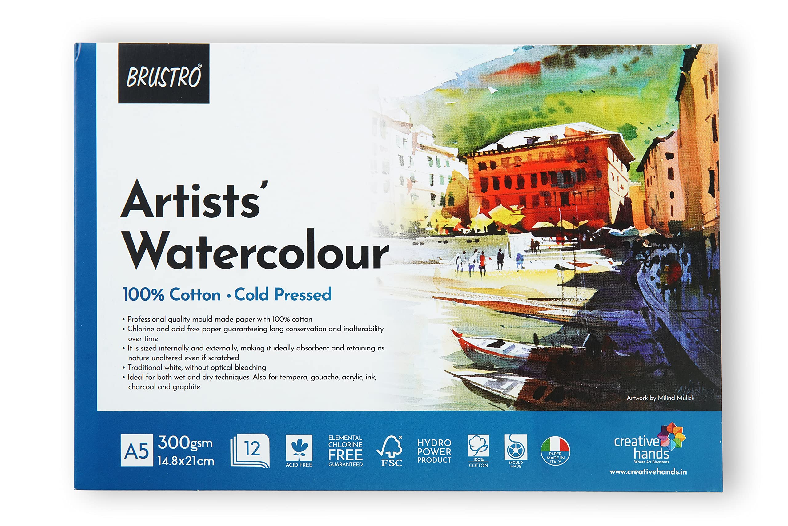 Brustro Artists Watercolour 100% Cotton 300gsm Cold Pressed Paper Pad, 12 Sheets, Size- A5 (B09RQSY9ZZ) Amazon Price History, Amazon Price Tracker