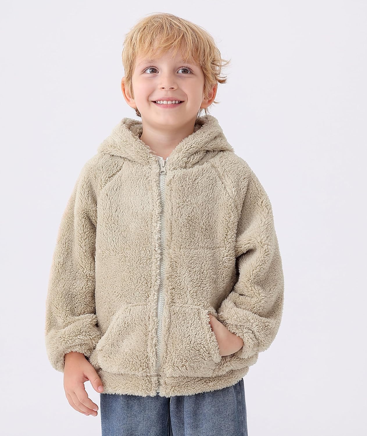 Feidoog Toddler Kids Fleece Hooded Jacket Coat with Ears Zipper Lightweight Long Sleeve Thick Warm Outerwear - Image 6