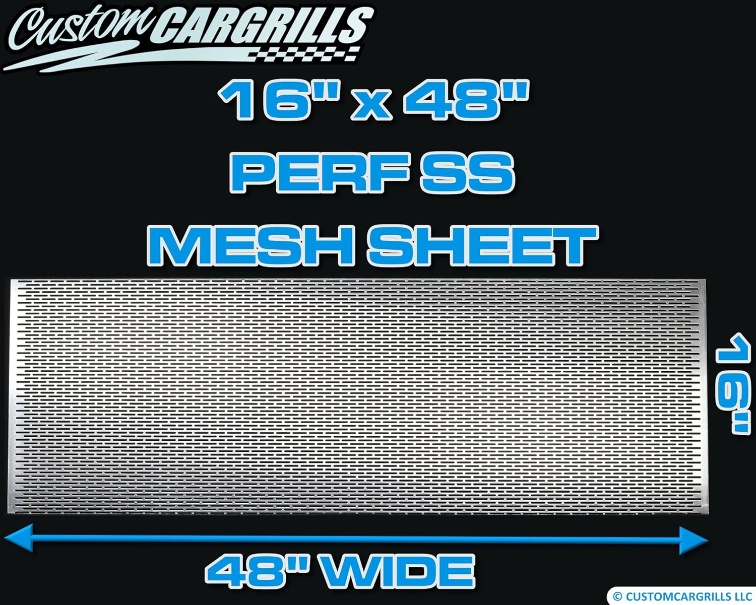 customcargrills 16"x48" Perforated SS (Staggered Slots) Grill Mesh Sheet - Silver - Shipped Flat, 1/8" x 1" hole opening, 0.065" thick raw Aluminum, Made in USA
