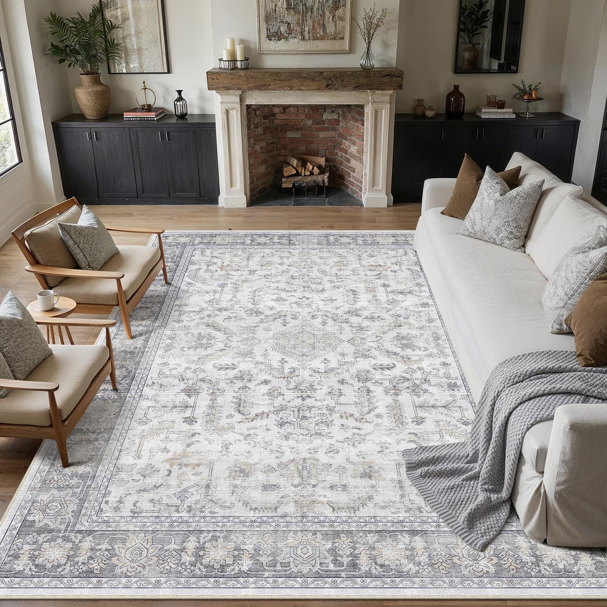 PureCozy Grey Rugs Living Room 200x300cm Vintage Machine Washable Non Slip Area Rugs Boho Large Lightweight Carpet for Dining Room Home Office Bedroom Hall Home — image 1