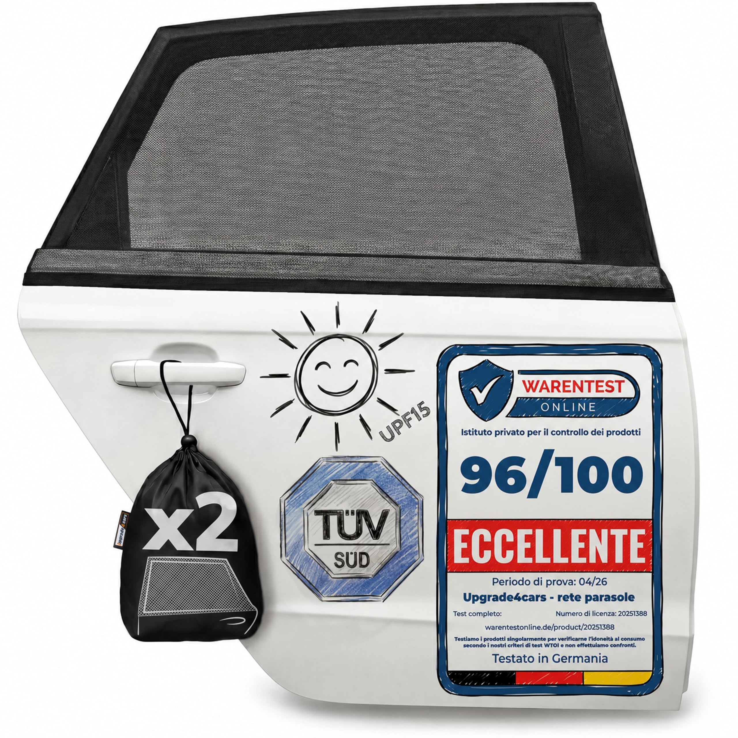 Parasole Auto per Bambini con Protezione UV Certificato TÜV UPF 15 Upgrade4cars