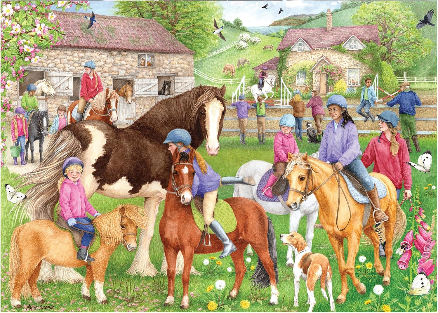 Falcon de Luxe Riding School Adult 1000-Piece Jigsaw Puzzle by Anne Searle - Exquisite Equestrian Center Scene - Premium Recycled Board - Eco-Friendly Packaging