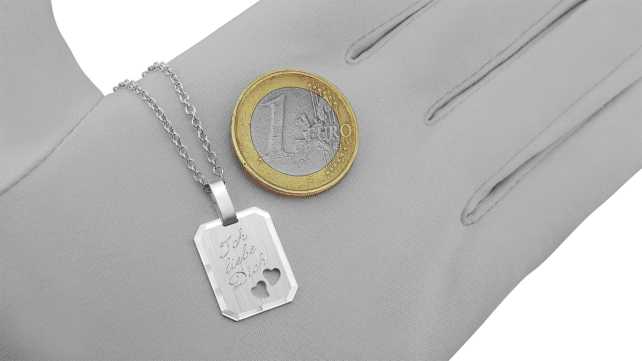 925 Sterling Silber Kette mit Gravur 42 + 3 cm mit Anhänger "Ich liebe Dich" Herz in silber - Personalisierte Halskette Damen Silberkette Schmuck - Geschenke personalisiert
