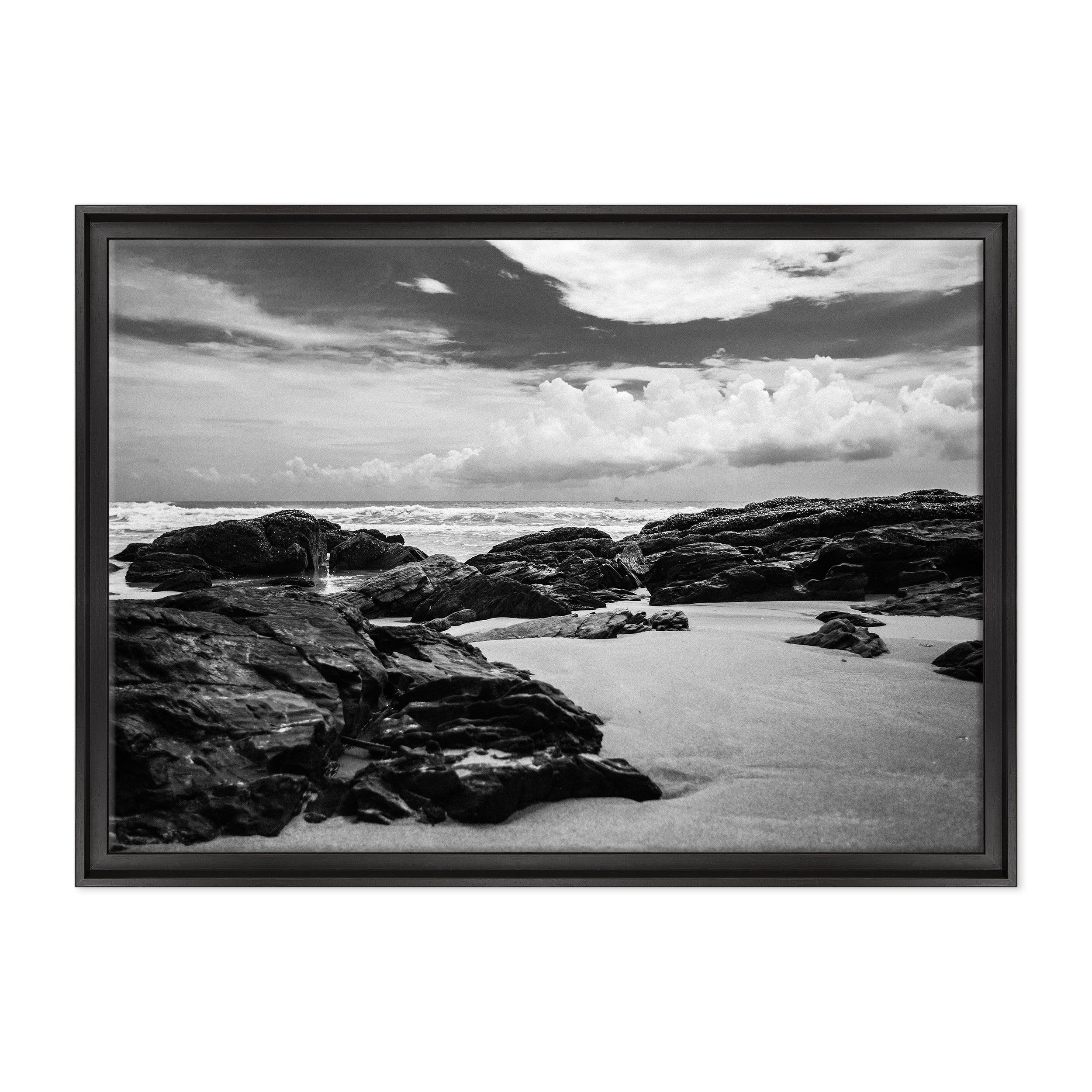 QUADRO SU TELA CANVAS INTELAIATO - CON CORNICE - Oceano Bianco e Nero - Paesaggio Natura Panorama - 70x100cm - Stile Contemporaneo Nero - (cod.4381)
