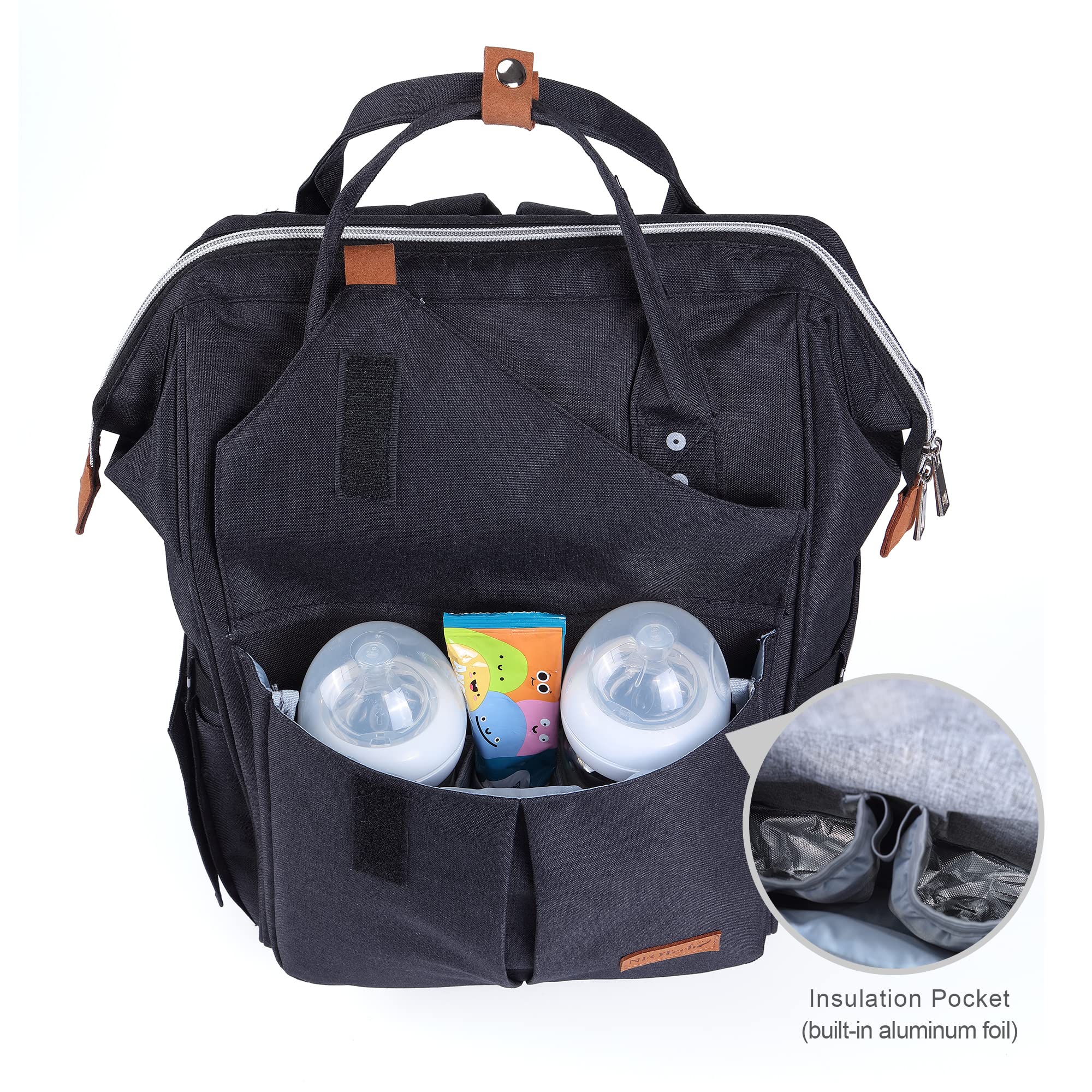NEOtech Care Sac à dos à langer pour bébé garçon ou fille, avec sangles à poussette/Organisateur couches, biberons et accessoires nouveau-né (Noir)