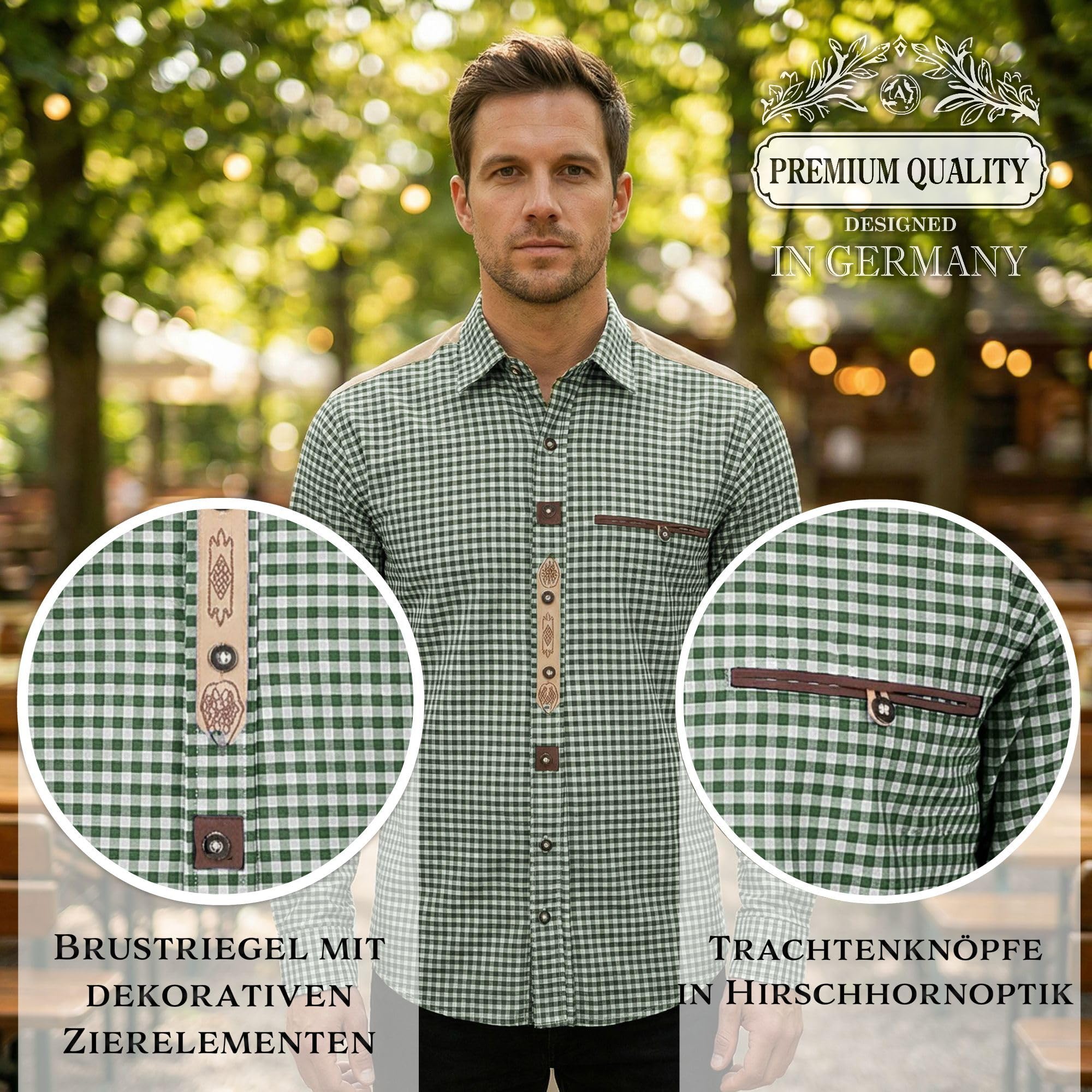 Steigenhöfer Manufaktur Trachtenhemd Herren Langarm - Leopold - Mit Trachten und Jeans kombinierbar - Traditionelles Herren Hemd mit Kentkragen - Ideal für Dein Oktoberfest Herren Outfit