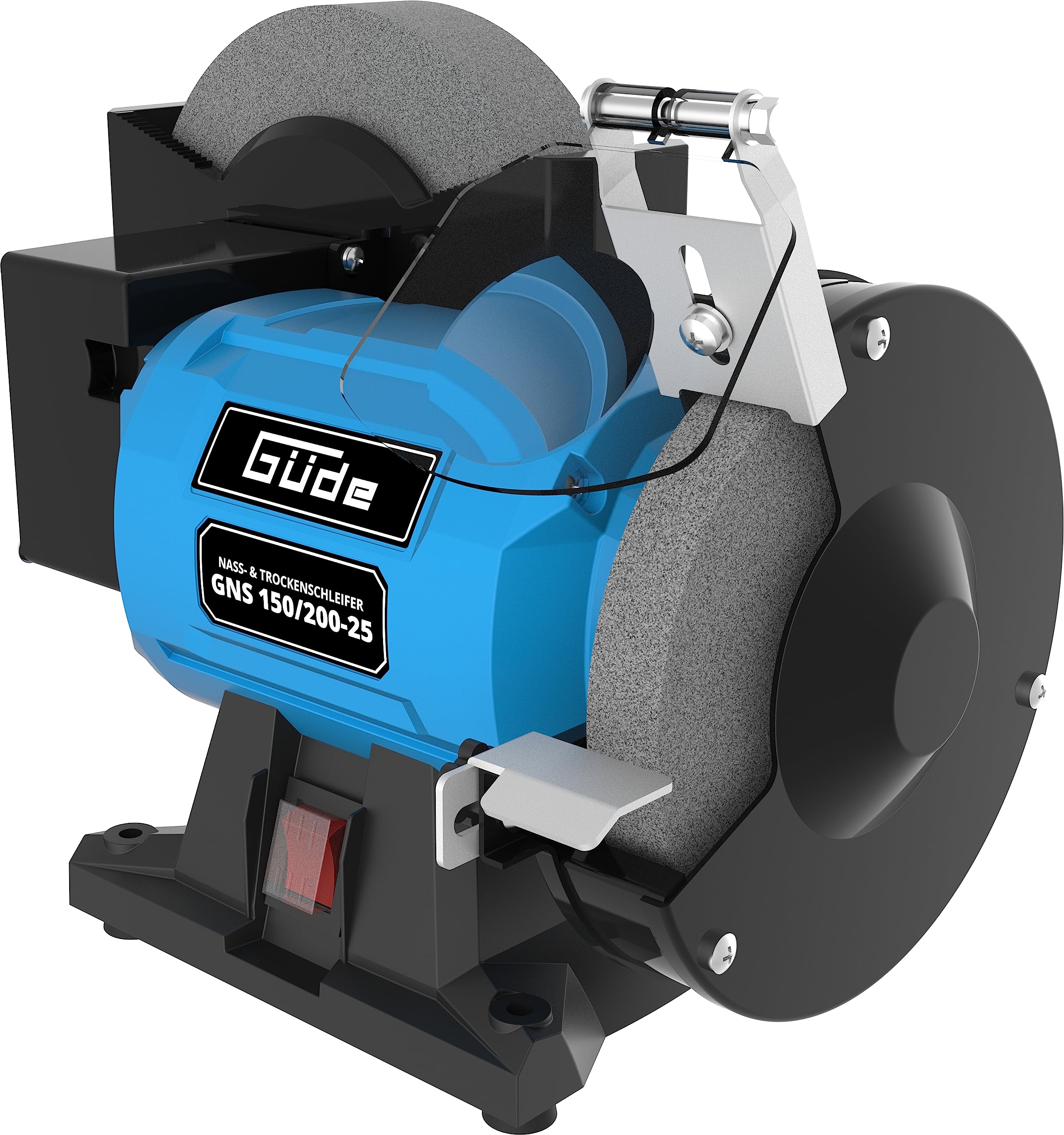Güde 55238 GNS 150/200-55238 - Lijadora en seco y húmedo con motor de condensador y carcasa de metal estable, incluye disco abrasivo de 200 y 150 mm de diámetro, 250 W, 2950 min-1, color azul