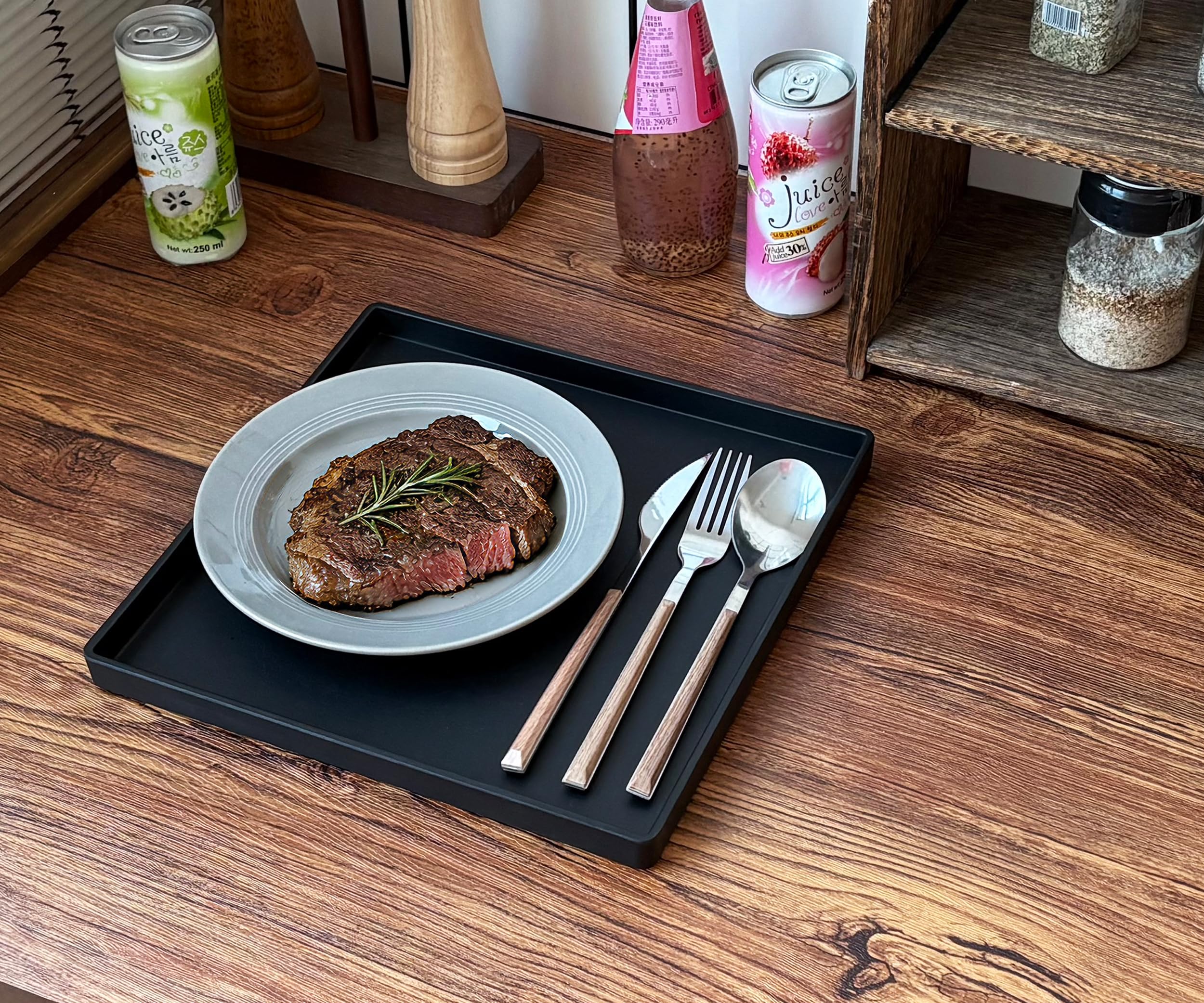 Vassoio quadrato nero, 28 cm, confezione da 3 vassoi decorativi per bagno, tavolino, comò e piano di lavoro della cucina, vassoio nero per decorazioni domestiche, gioielli, trucco e snack