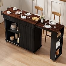 Rolling Kitchen Island Cart with storage and Extendable Dining Table,Black