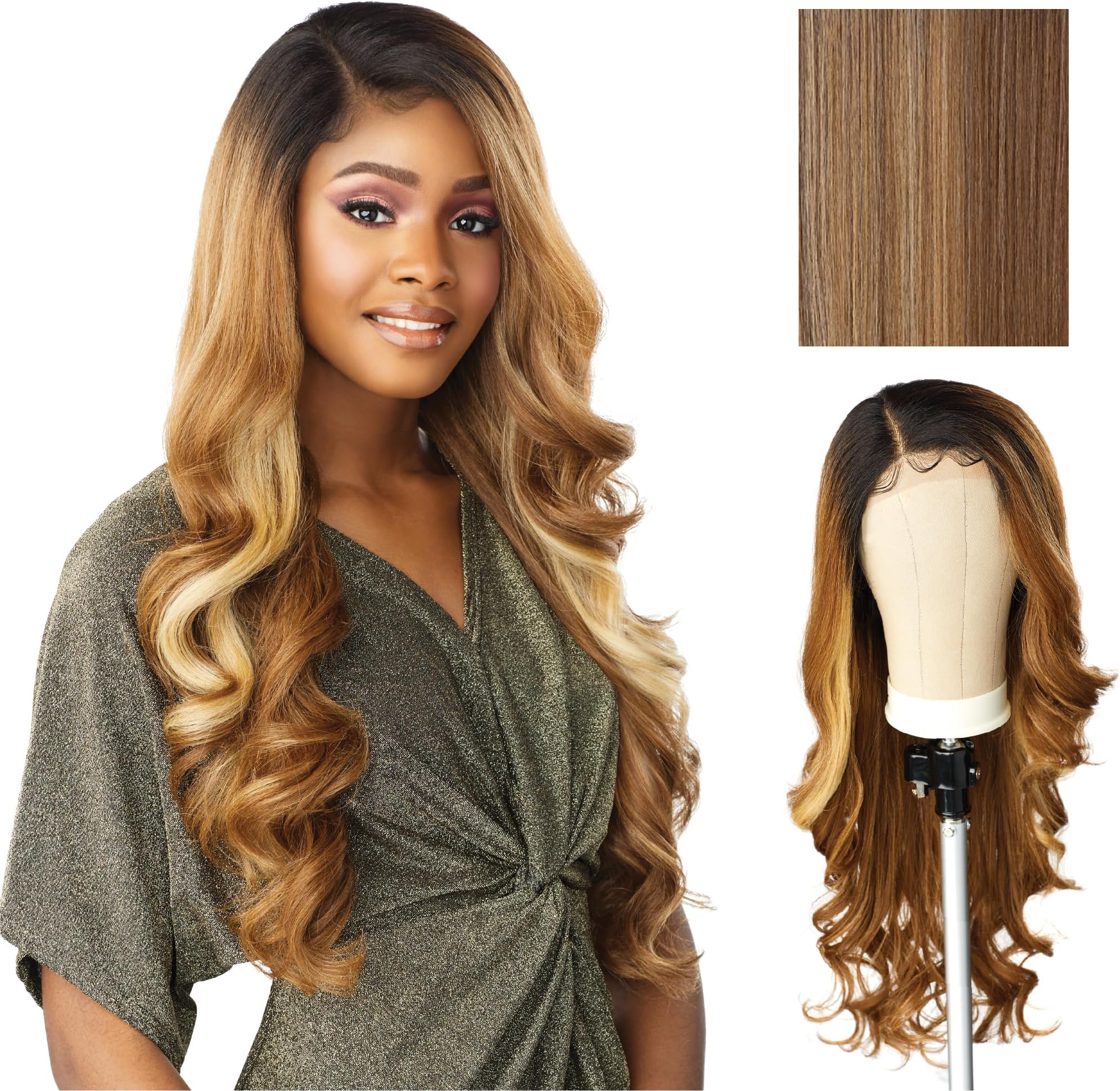 Sensationnel Butta Lace Wigs - Unit 7 Extra Wide 5 Inch Deep Parting Synthetic Preplucked Hairline Glueless Lacefront (FLAMBOYAGEBLONDE)