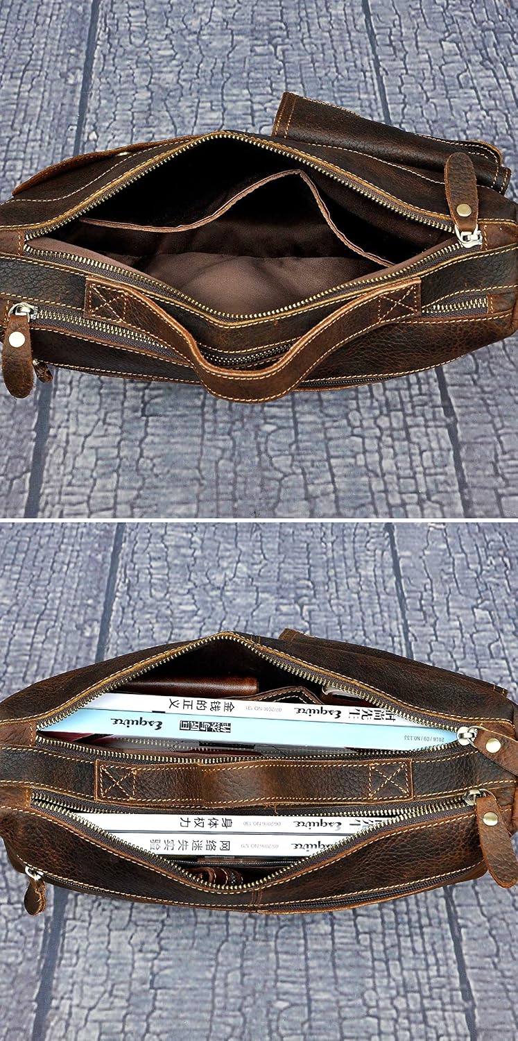 Le'aokuu Mens Genuine Leather Cowhide Briefcase Attache Messenger 15.6“ Laptop Bags (W 2119 Brown)