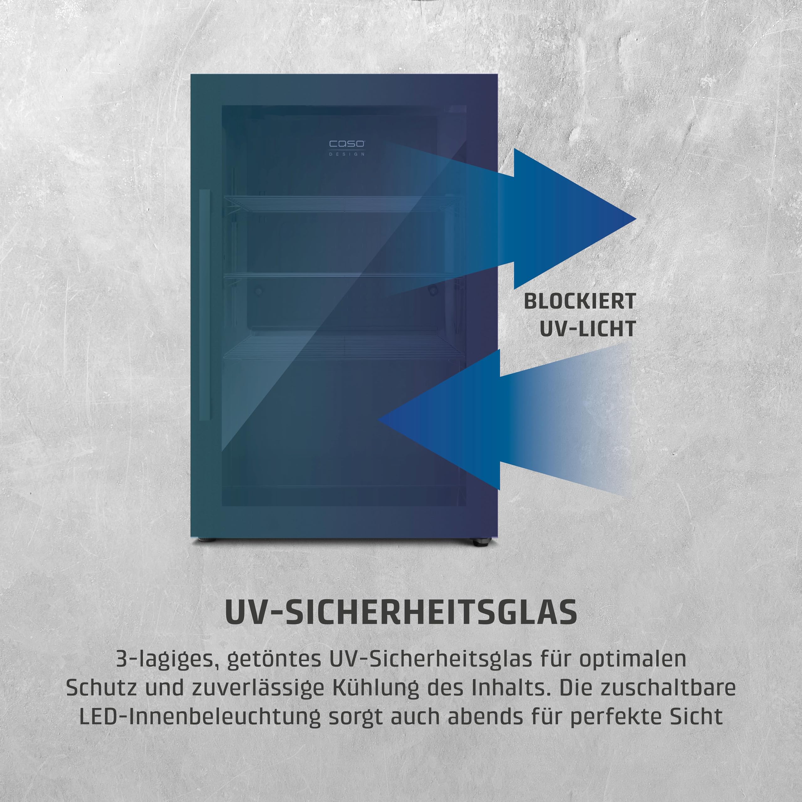 Caso BBQ Cooler S-R Black Kühlschrank 63L Türanschlag rechts Temperatur -1-10°C IPX4 Spritzwasserschutz UV Sicherheitsglas abschließbar
