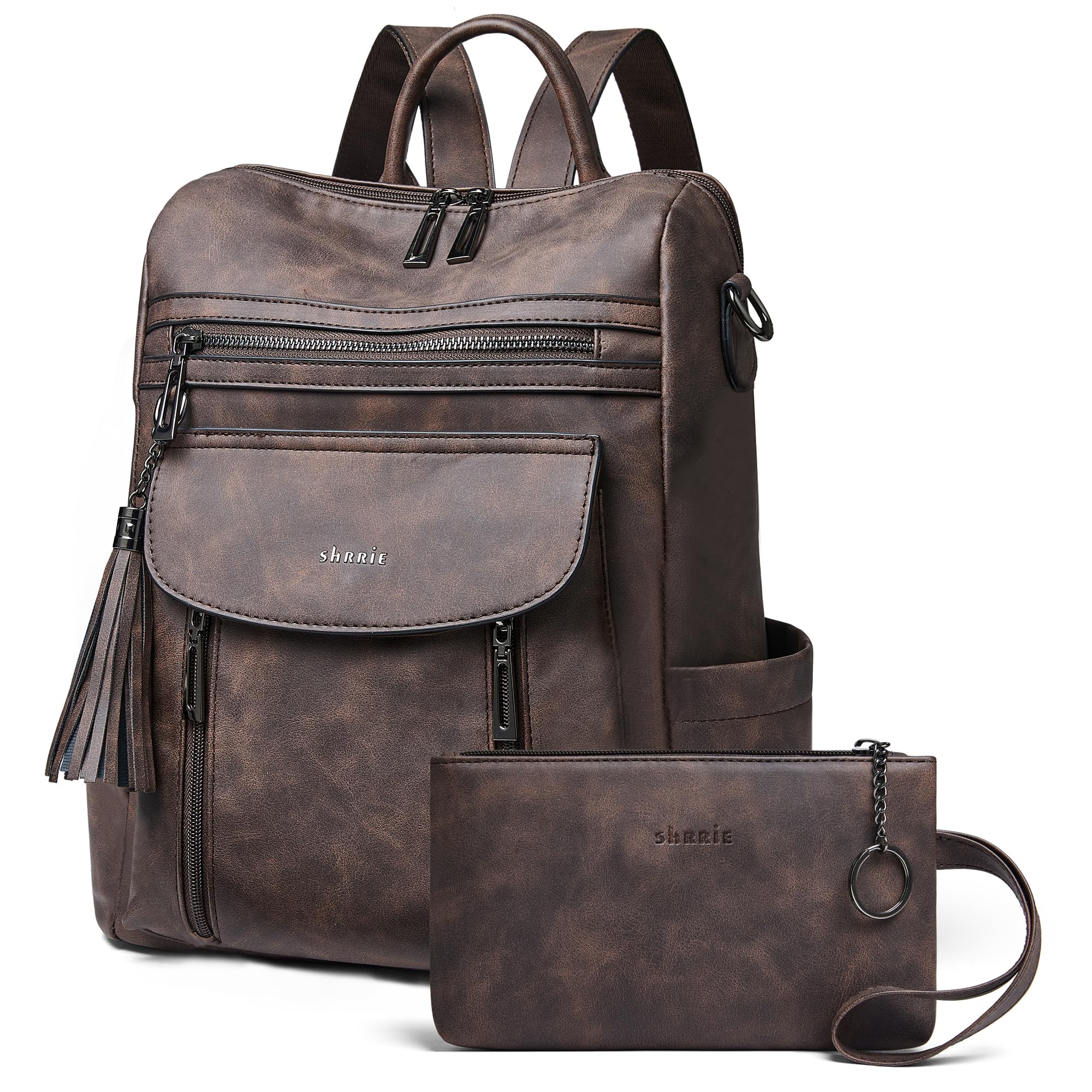 Shrrie Rucksack für Damen, modischer Leder-Rucksack, Geldbörse, Designer-Reiserucksack, Schultertasche, 2-8 Vintage Dunkelgrün, Modern