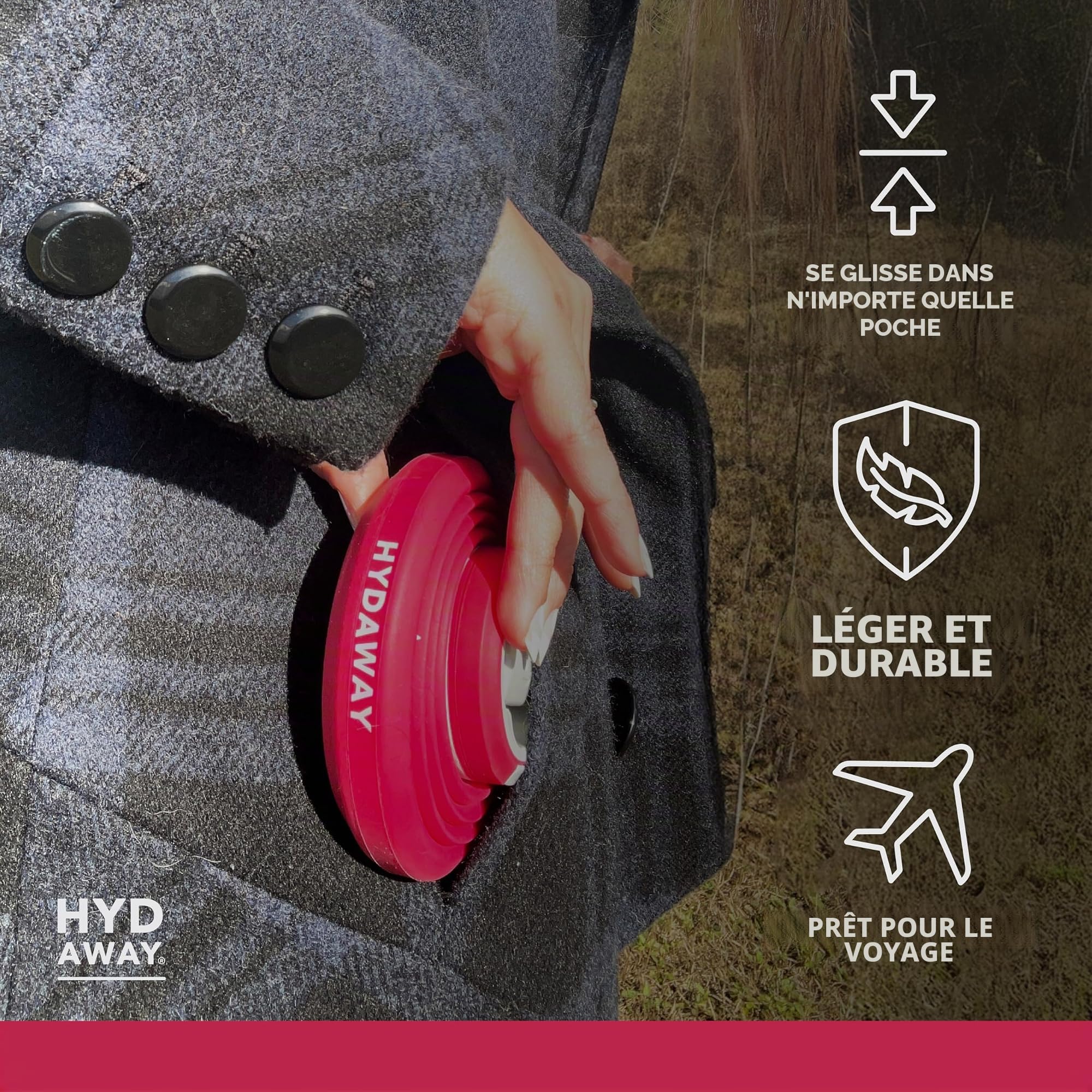 HYDAWAY - Bouteille d'eau pliable, couvercle à rabat, facile à emporter, pratique lors de vos déplacements, silicone de qualité alimentaire, 750 ml