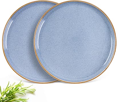 GBhome Ceramic Appetizer Plates Set of 2, 8.25 Inch Large Stoneware Salad Plates for Kitchen, Microwave& Dishwasher Safe, Scratch Resistant-Blue