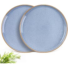 GBhome Ceramic Appetizer Plates Set of 2, 8.25 Inch Large Stoneware Salad Plates for Kitchen, Microwave& Dishwasher Safe, Scratch Resistant-Blue
