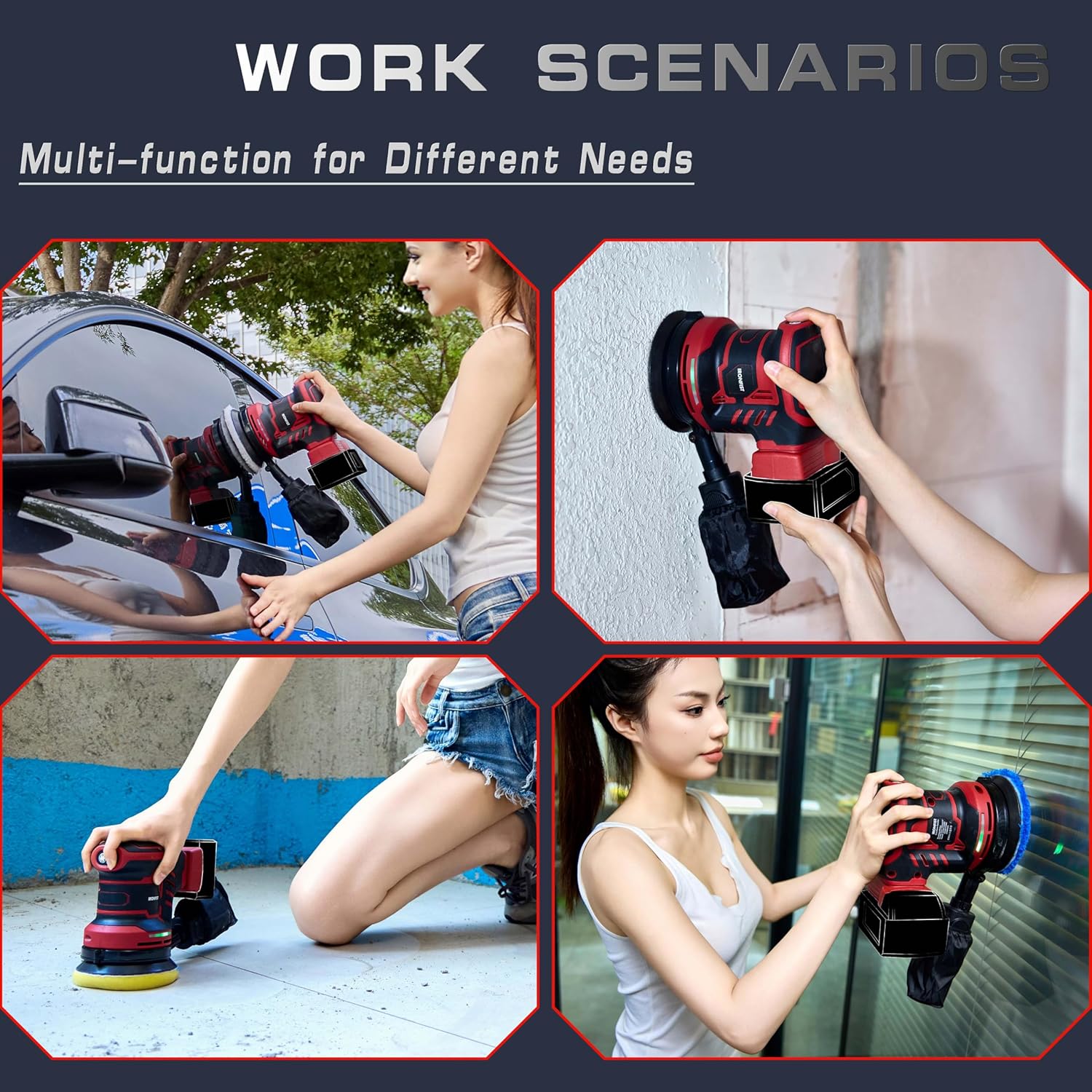 IRONFIST Orbital Sander Compatible with Milwaukee M18 Battery, 5” Brushelss Electric Random Palm Sander 21000RPM with Dust Collector for Sanding, Polishing, Waxing (Battery Not Include) - Image 6