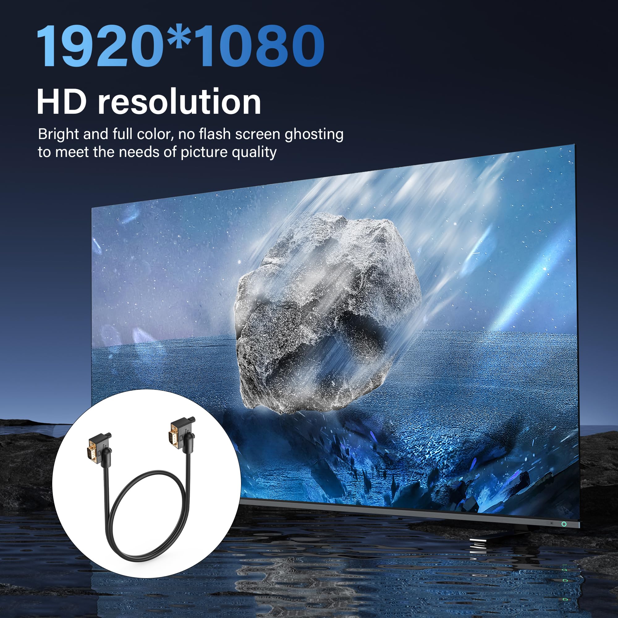 Kabel VGA 90 stopni, 0,5 m 15-pinowy Full HD 1080P Lewy kąt krzywizny VGA męski do prawego kąta krzywizny VGA męski kabel wideo o wysokiej rozdzielczości (0,5 M)