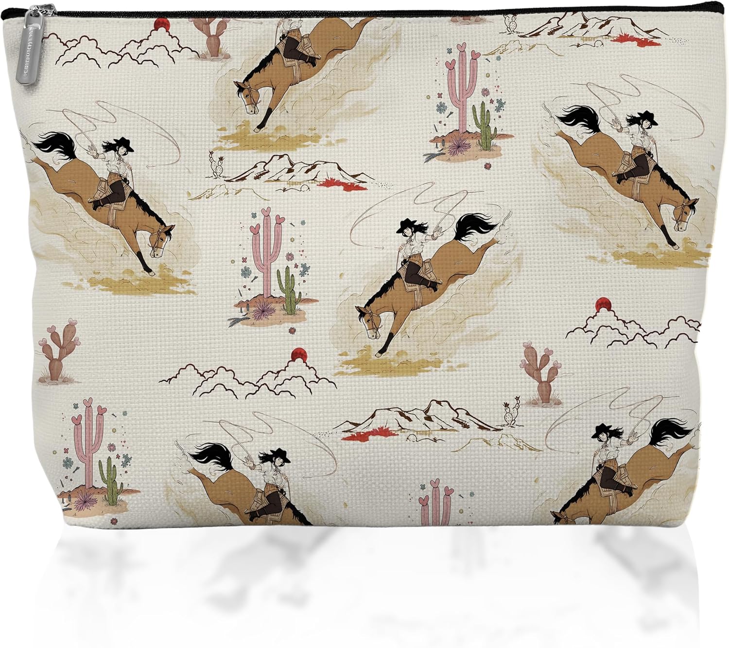 Western Cowgirl Rodeo Makeup Bag, Horse & Cactus Pattern Cosmetic Pouch, Western Gifts for Women, Cowgirl Stuff Toiletry Bag