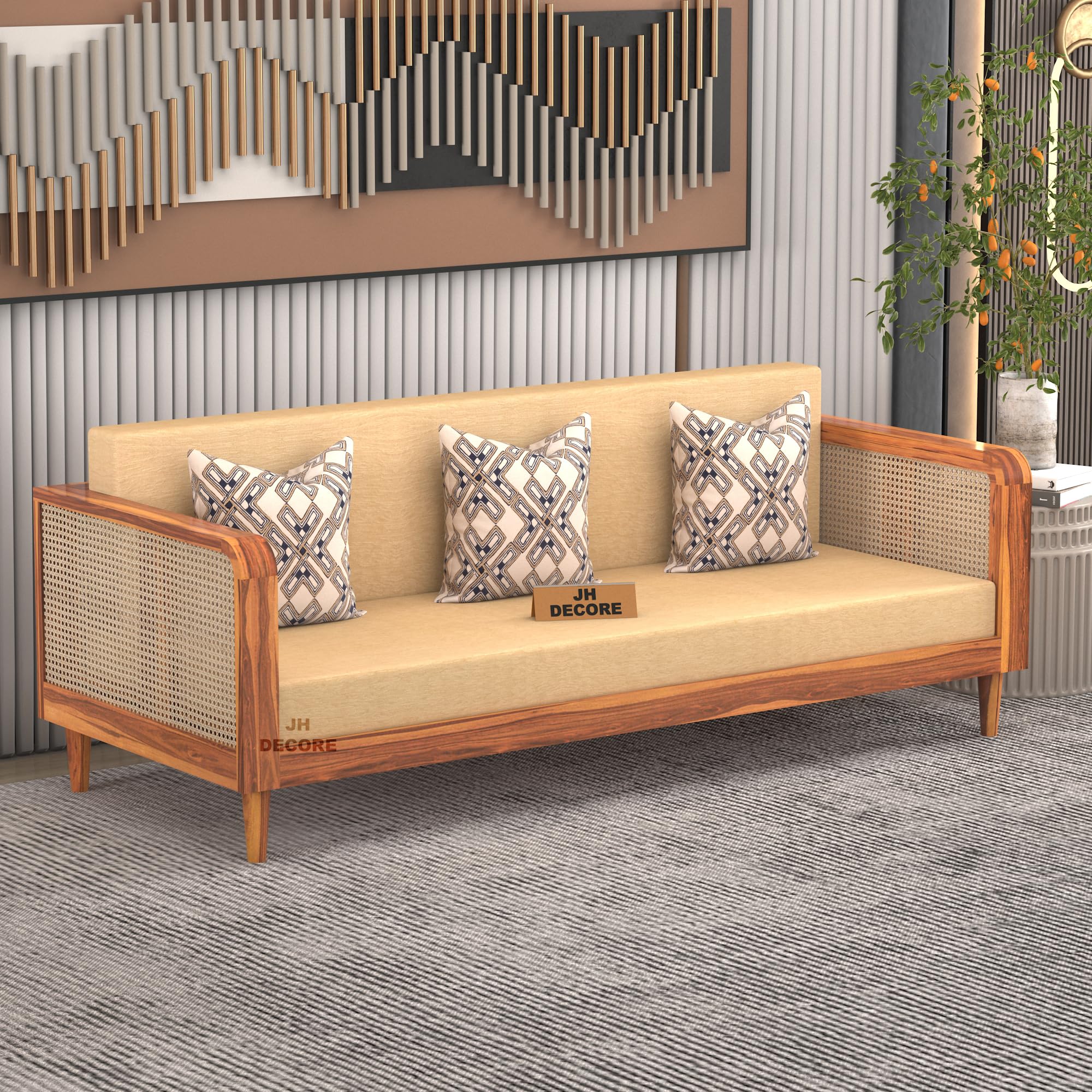 Solid Sheesham Wood Sofa Set, 3 Seater Sofa for Living Room, Curve Sofa Set (Honey Finish)-image-49