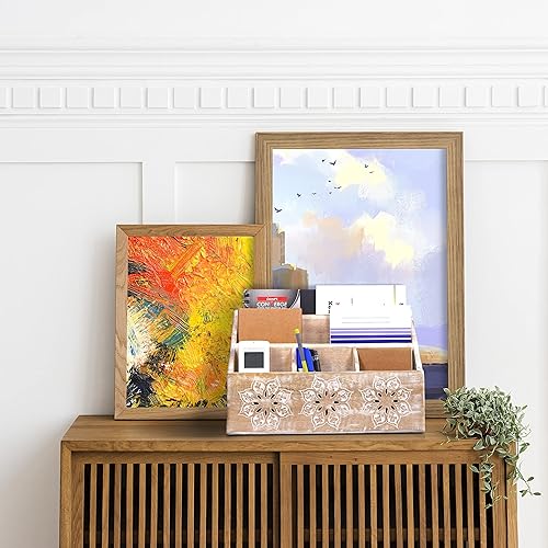 Miniatura 3 de Mela Artisans Serena Whitewash - Organizador de escritorio de madera de mango para mesa con 5 compartimentos, accesorios de escritorios rústicos