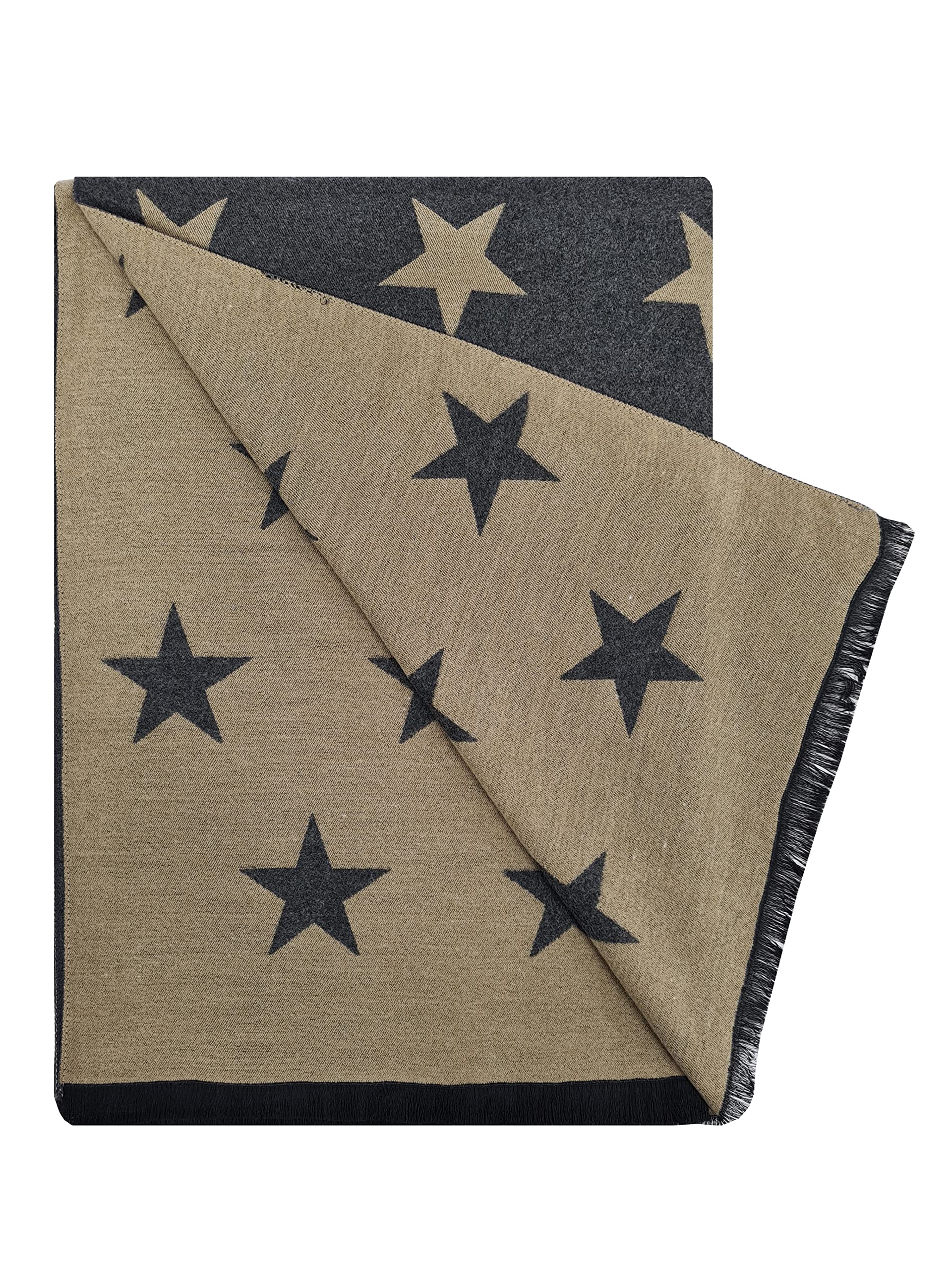 Hazy Blue Heritage Collection - Women's Scarves & Wraps Scarfs For Women Lightweight Designer Reversible Cashmere Feel - Tree of life, Bee, Star, stag designs (Star - Grey/Camel)