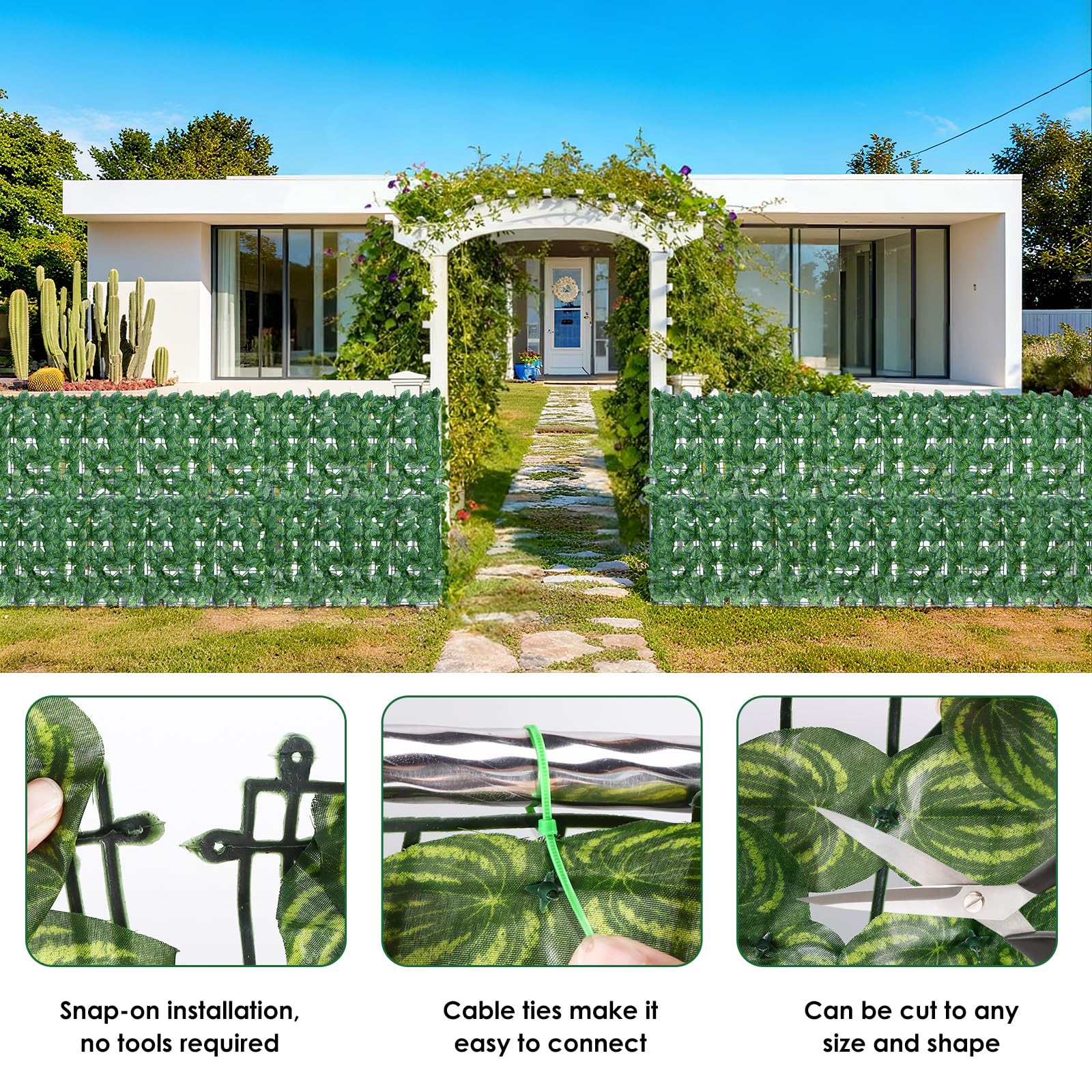 Brise-vue pour balcon - 1 m x 3 m - Lierre artificiel - Brise-vue - Brise-vue - Clôture de haie artificielle extensible et lierre artificiel - Pour balcon - Vert frais - 2 pièces