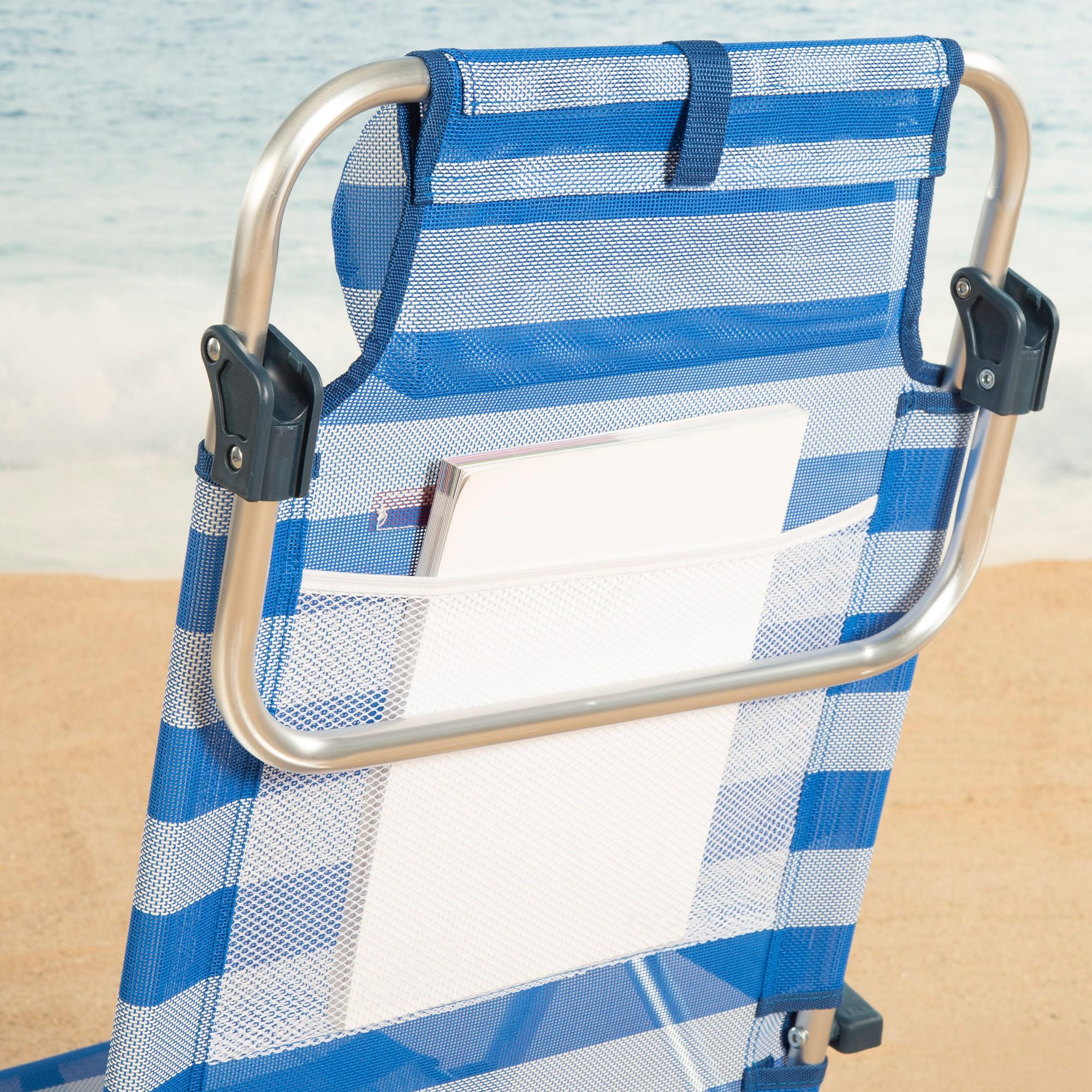 AKTIVE Chaise de Plage Pliable, à Rayures, textilène et Aluminium, 47 x 49 x 82 cm, 8 Positions, 110 kg, 2,52 kg