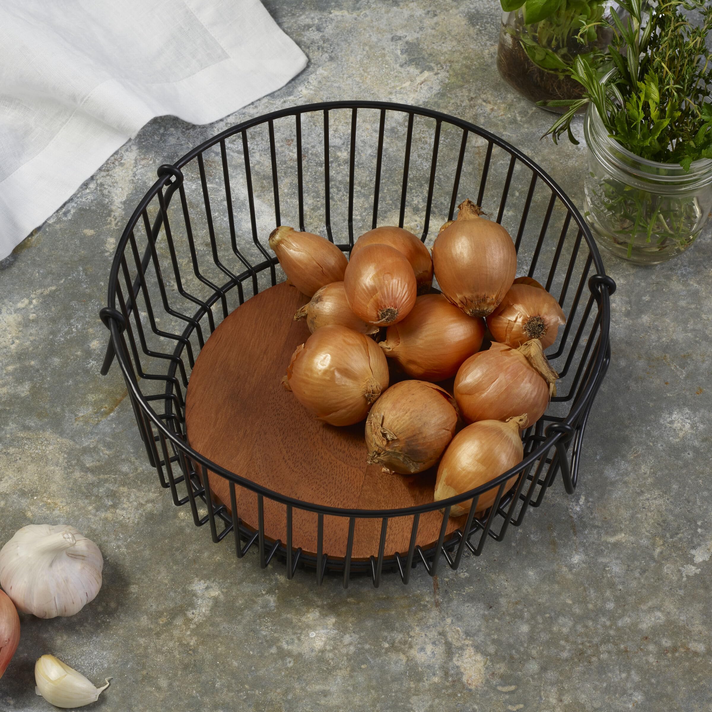 Gourmet Basics by Mikasa Ashford Drahtkorb mit Boden aus Mangoholz, Schwarz