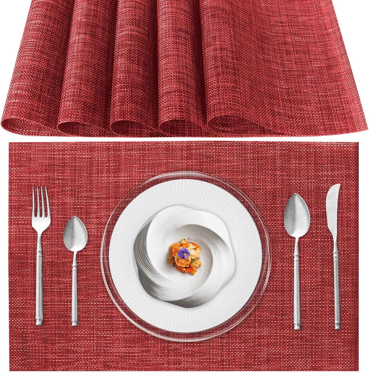 Set de Table en Plastique Rigide de Design Rectangulaire Blanc Haute Qualité (4 Pièces) main image 1