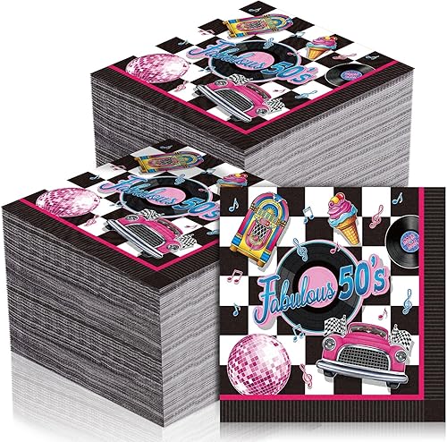 Miniatura 10 de 100 servilletas de papel con texto en inglés "I Love the 80s" (I Love the 80s) desechables de vuelta a los años 50, 80, 90, servilletas de almuerzo