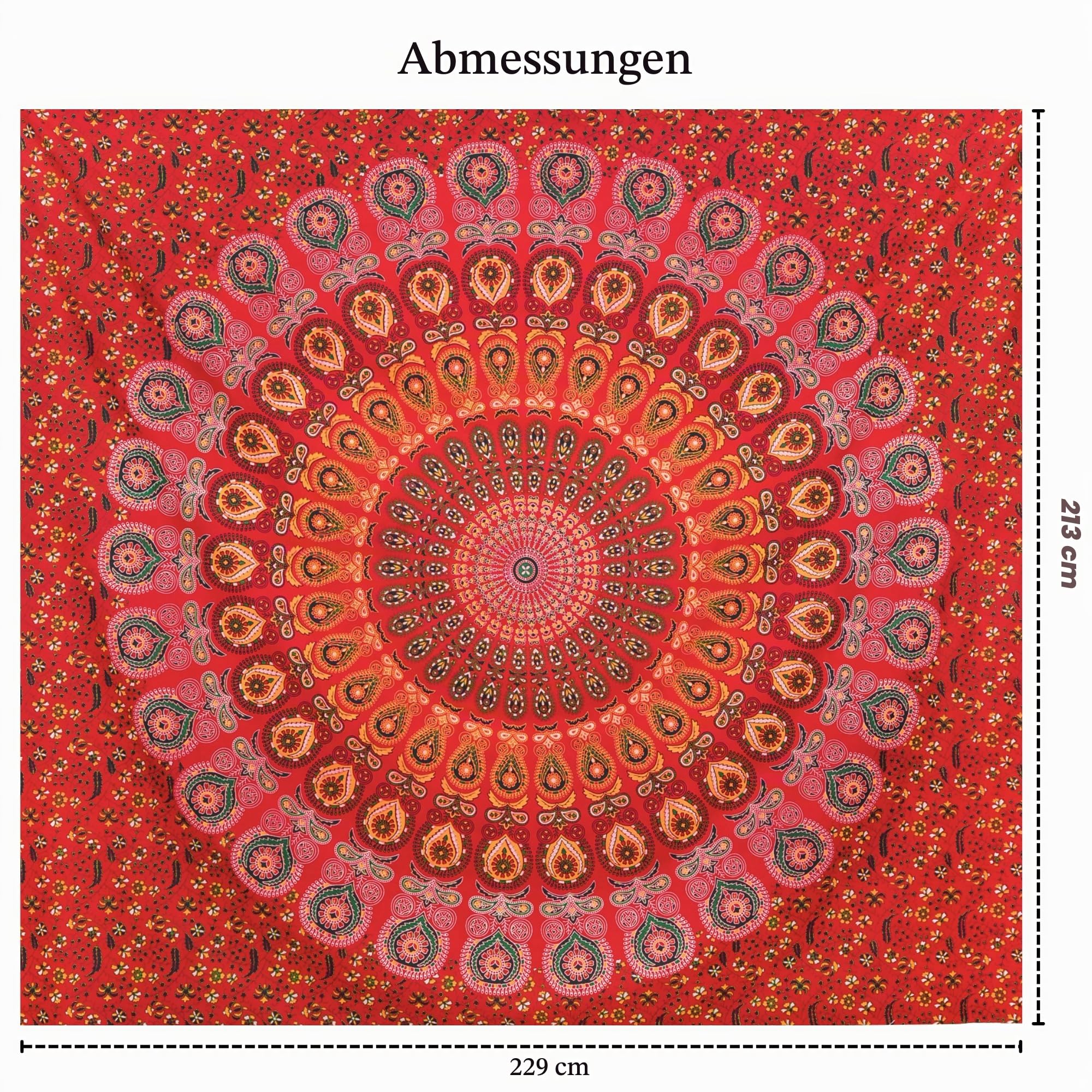 Hippie-Wandbehang, Wandteppich, goldenes Rot, King-Size-Größe, 228,6 x 213,4 cm, Boho-Elefant-Mandala, Wohnheim-Dekoration, Meditation, böhmische Baumwoll-Wandteppiche