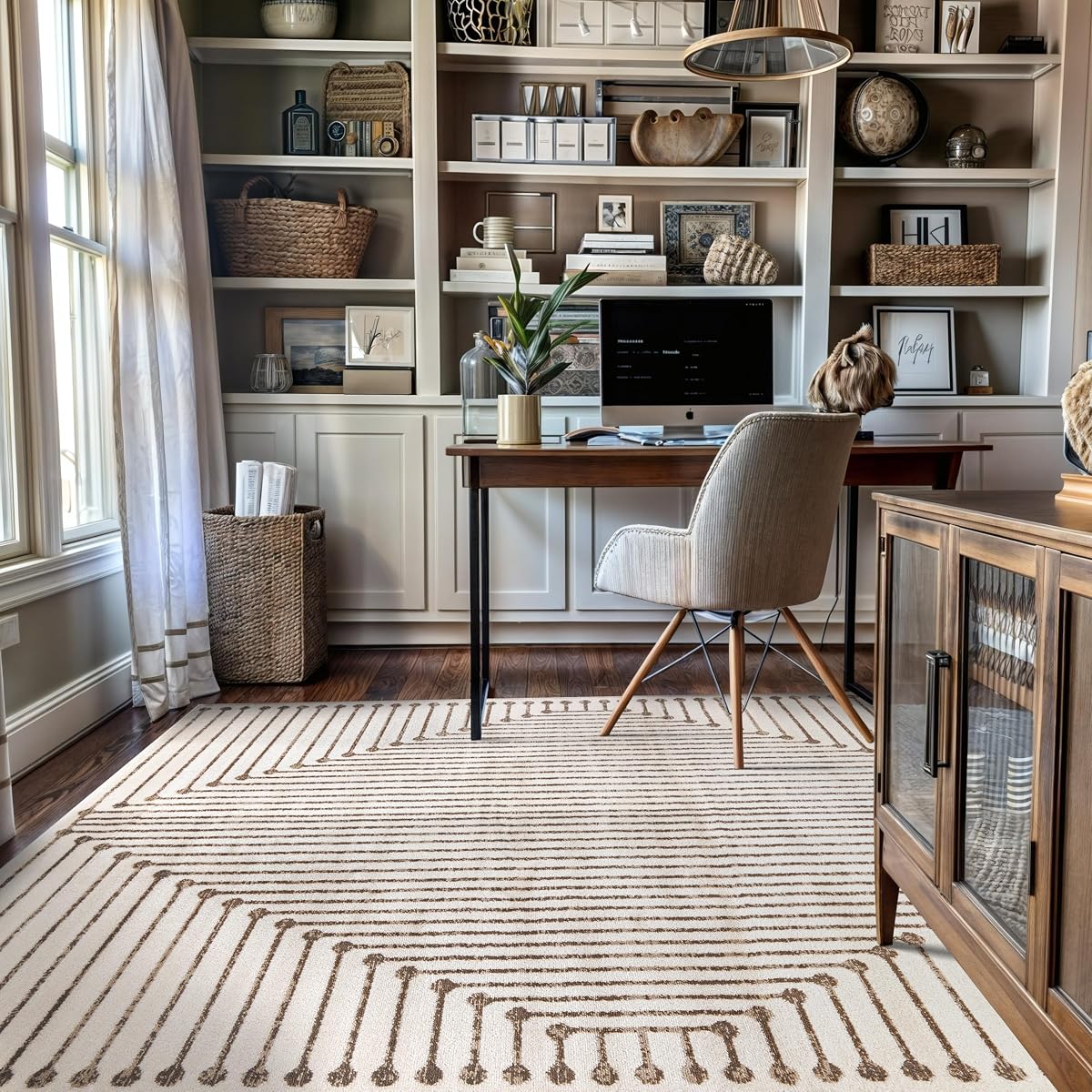 Rugshop Abstract Line Pattern Neutral Decor Area Rug Beige 4' x 6' | Rectangular, Size 4' x 6', Living Room, Bedroom, Dining Room, Home Office, Kitchen, Entryway, Hallway, Nursery, Kids Room