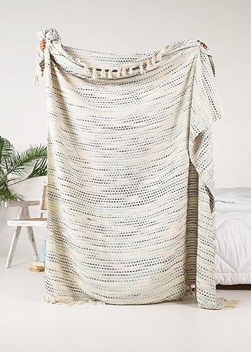 Miniatura 6 de THE ART BOX - Manta de algodón tejida a mano multicolor, manta turca, manta de algodón puro hecha a mano, manta de sofá, manta ligera de verano,