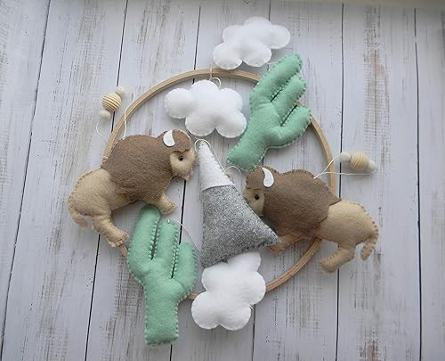 Miniatura 4 de Buffalo nursery mobile Bison baby mobile Cactus crib mobile Buffalo nursery decor Felt mobile baby boy Tribal nursery woodland mobile
