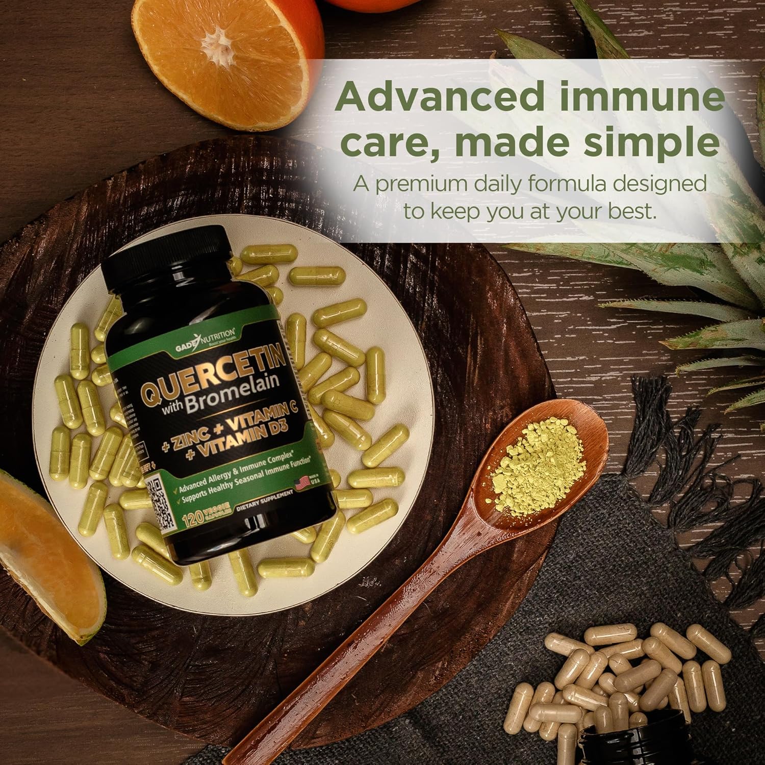 Gade Nutrition Quercetin with Bromelain Vitamin C and Zinc Vitamin D3 | Immune Support Supplement in Capsules | Non-GMO, Gluten-Free, Vegan | Made in The USA | 2 Month Supply - Image 5