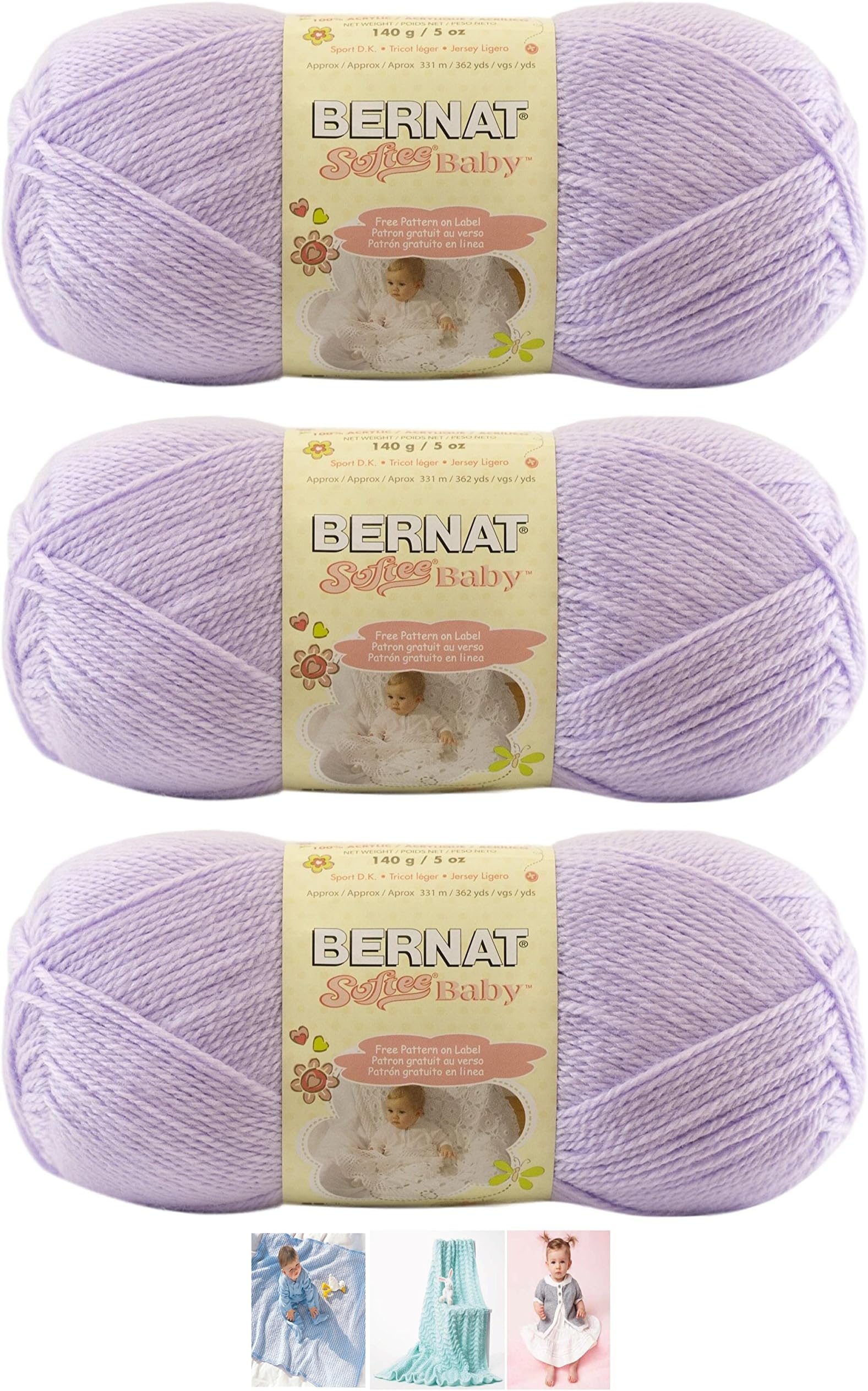 Softee Baby Yarn 3 Pack Bundle Includes 3 Patterns DK Light Worsted #3 ( Soft Lilac)