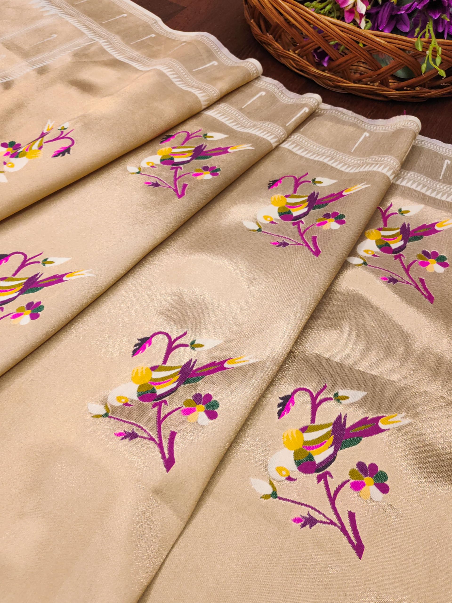 DEVANGI Women's Woven Banarasi Silk Dupatta/Chunni For Women, Floral Print 1 Meter Wide and 2.3 Meter Length Printed Designer Dupatta/Chunni For Girls(OM-DT-66-WHITE) - Image 3 thumbnail