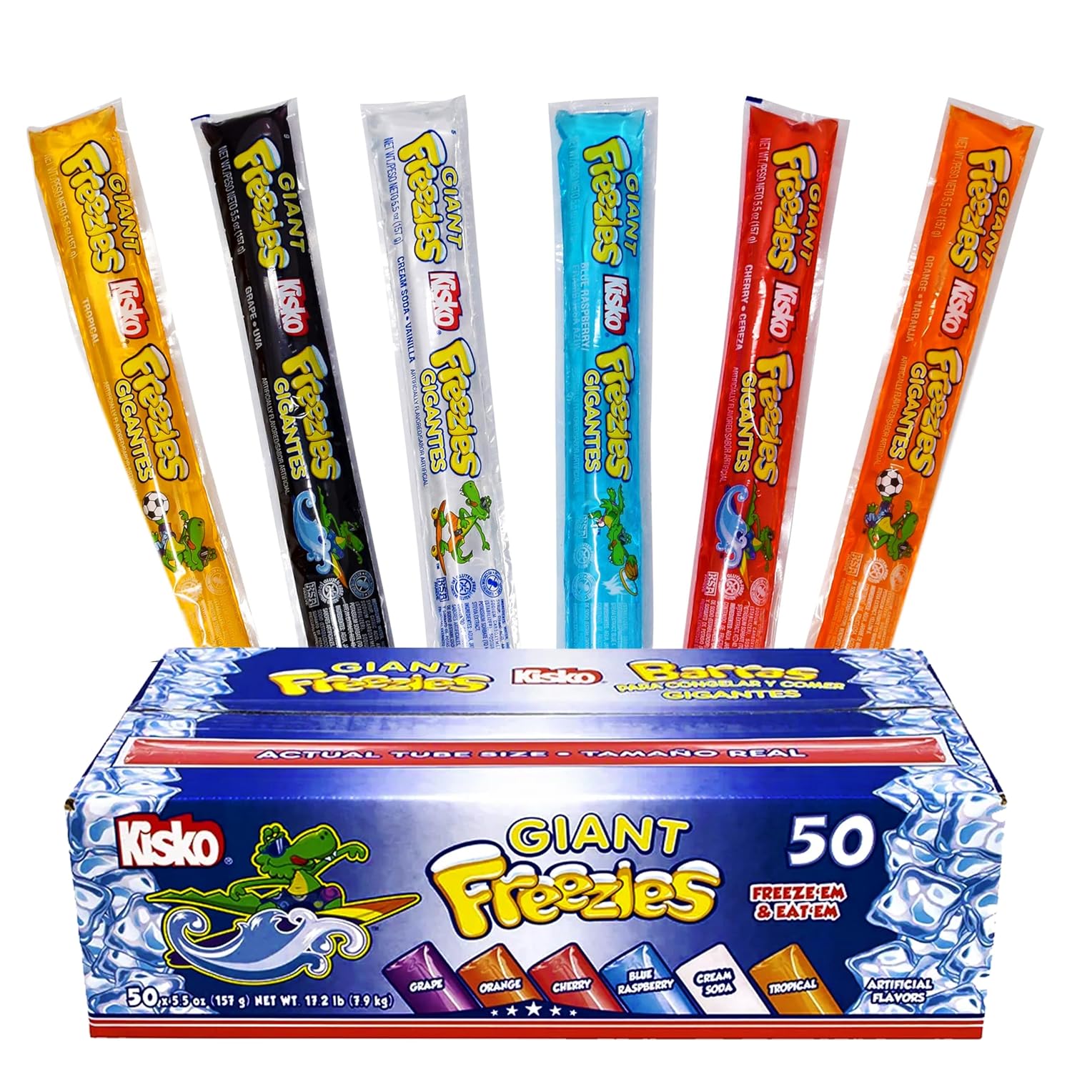 Kisko Giant Freezies 50 Pack Assorted Flavors (5.5 oz)