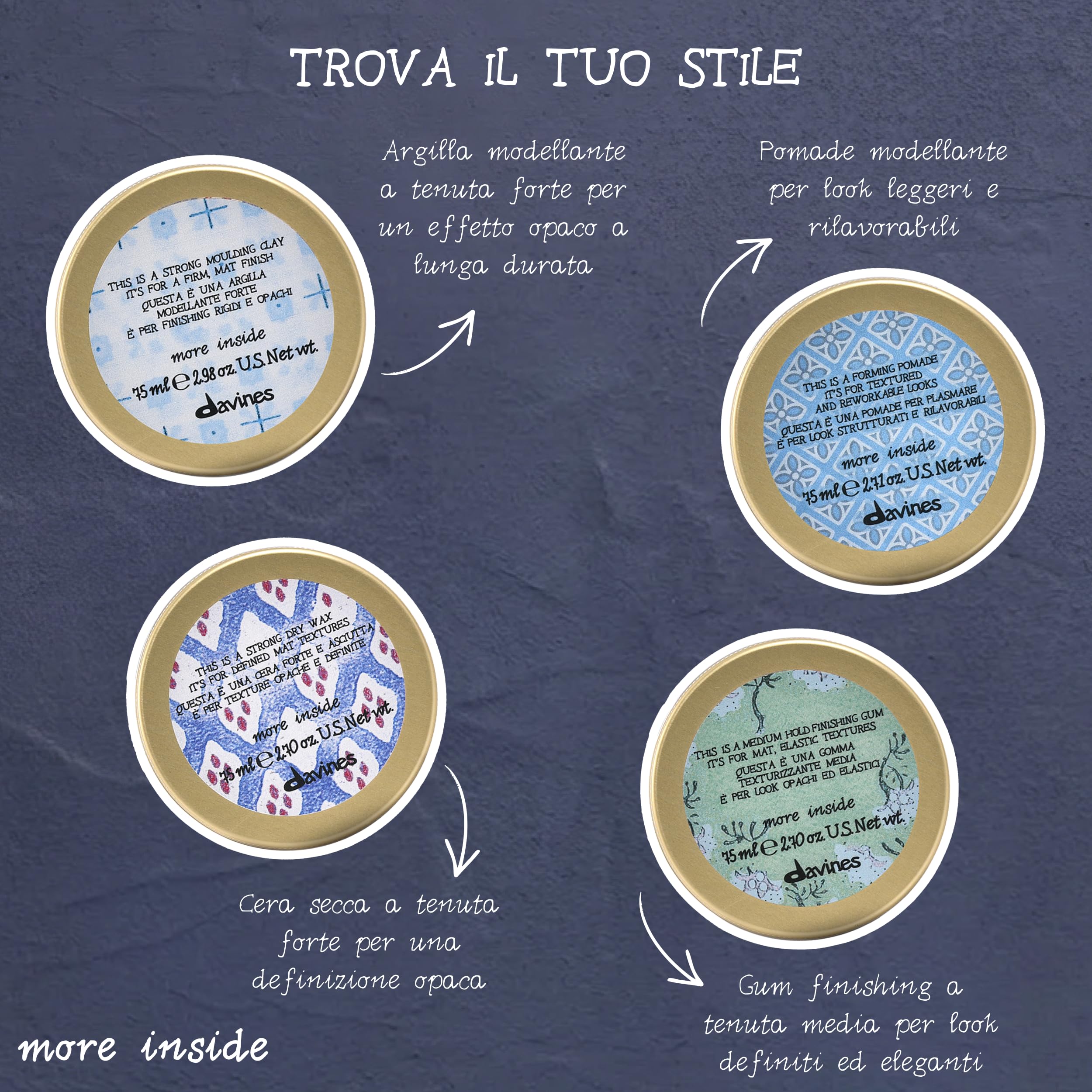Davines MORE INSIDE Questa è una Cera Forte Asciutta - Cera effetto opaco - Tenuta extra forte - 75 ml