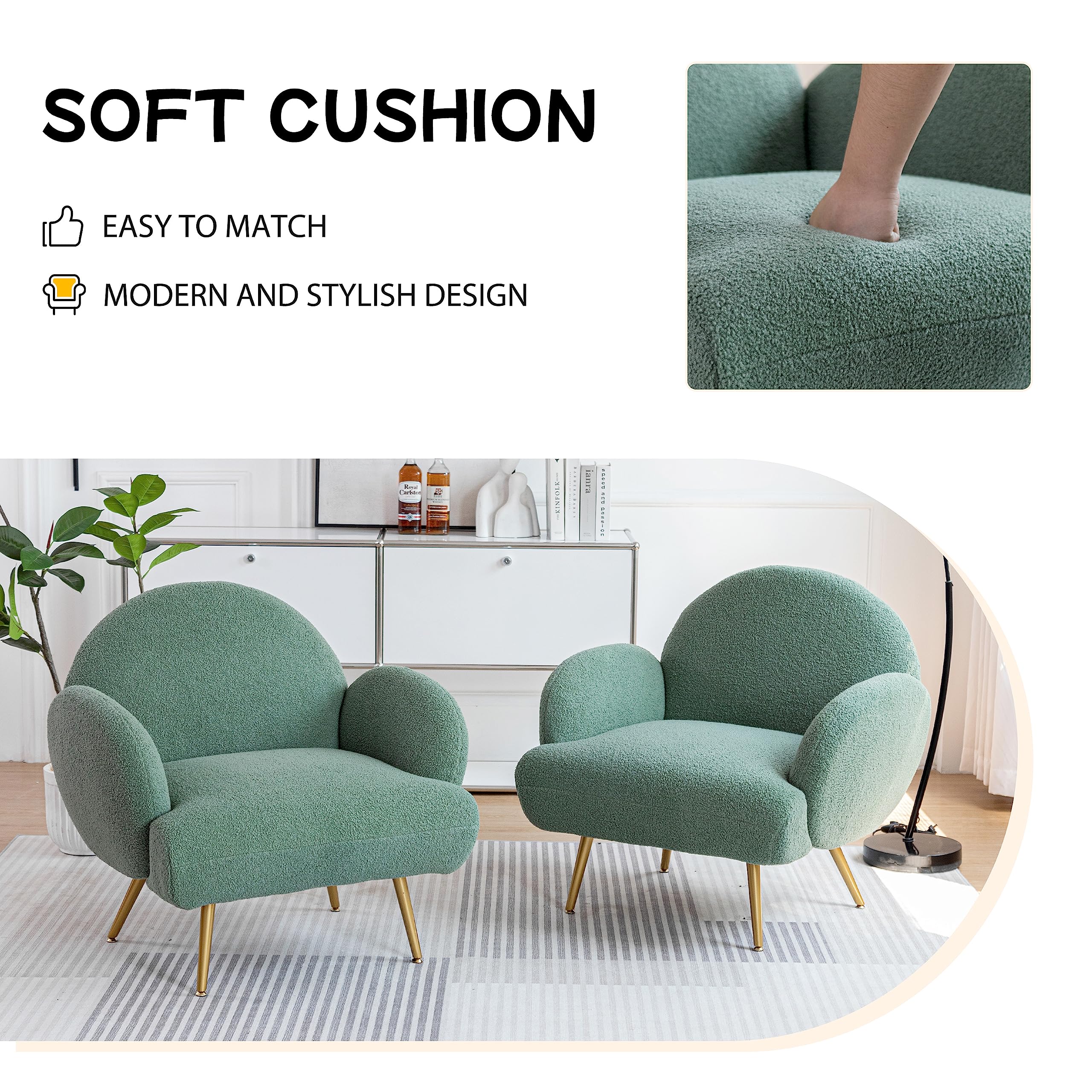 AISALL Poltrona Imbottita, Sedia da Salotto Moderna con Gambe in Metallo Nero, Poltrona da Salotto/Camera da Letto/caffè, Sedia da Divano, Colore Verde