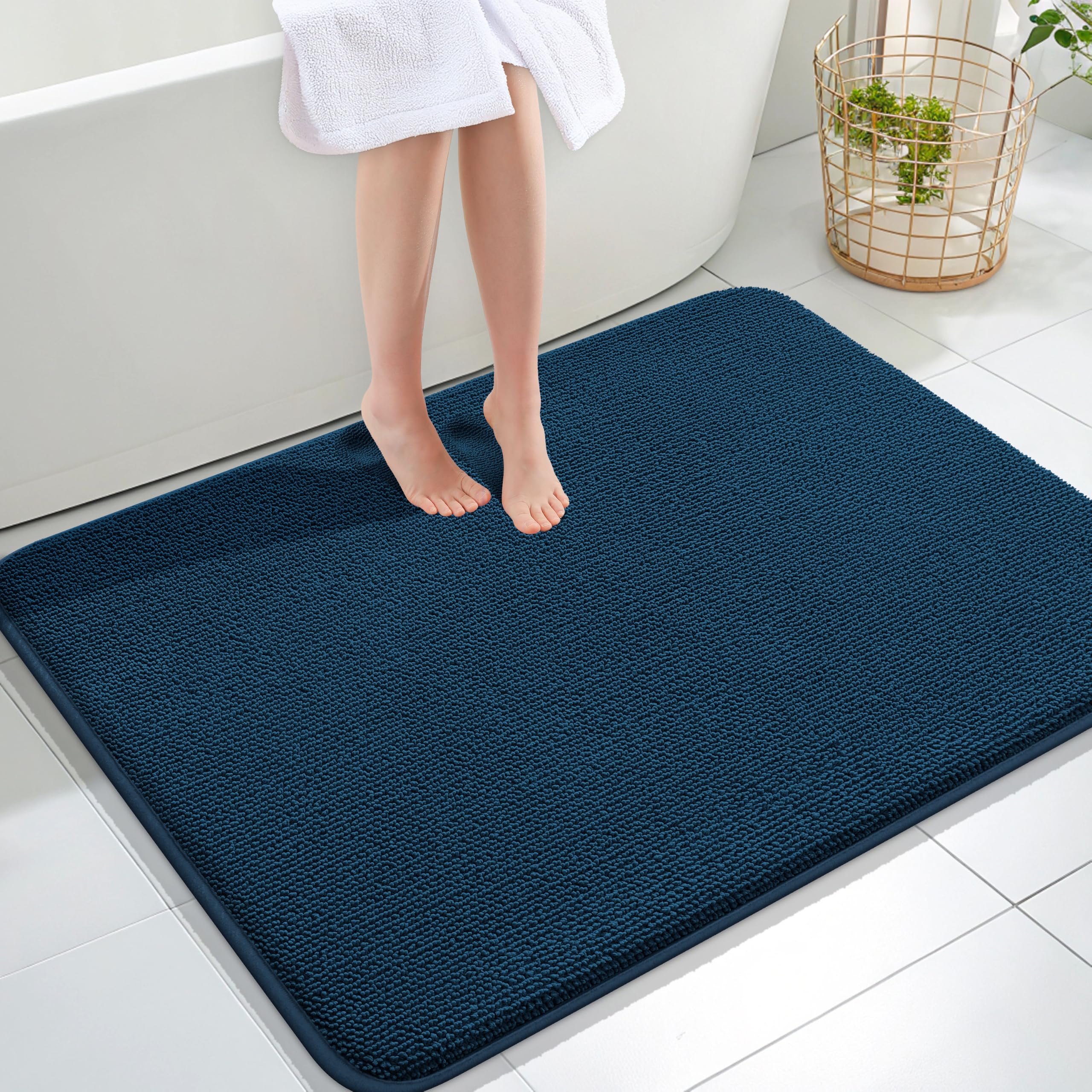 OLANLY Thick Memory Foam Large Bathroom Rug 40x32, Absorbent Bath Mat, Navy