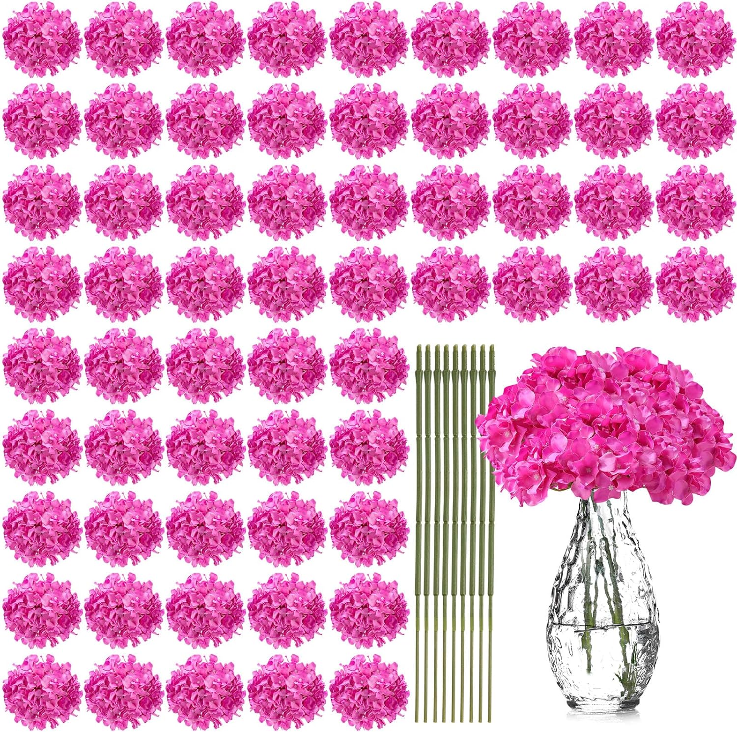 Yunsailing 100 Pcs Artificial Hydrangea Flowers Hydrangea Flower Heads with Stems Silk Faux Hydrangea Flowers for Wedding Centerpiece Fake Bouquet Home Indoor Garden Party Decoration (Pink Purple)