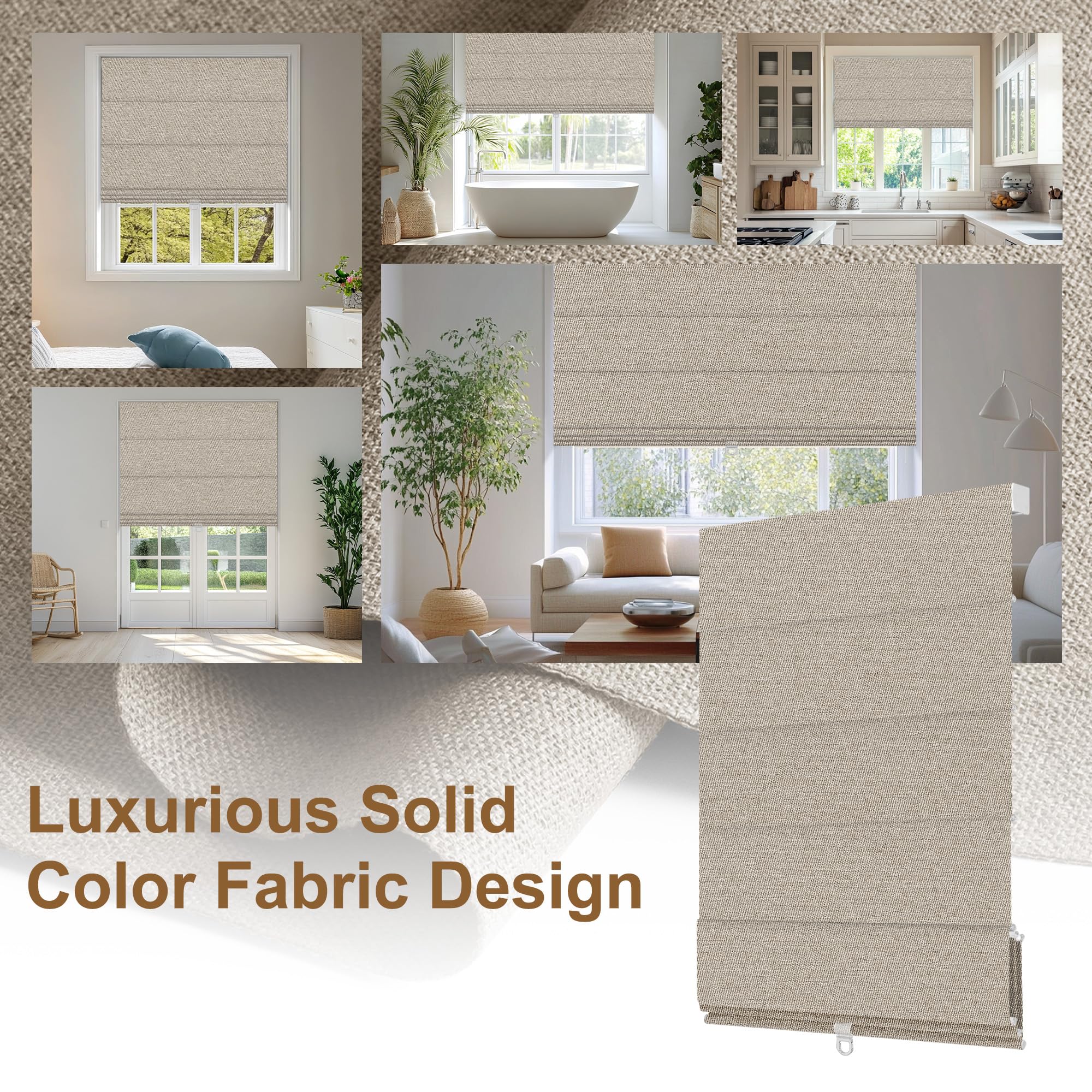 Sulugood Cordless Roman Shades for Windows - Light Brown, Blackout Roman Shades Fabrics, Roman Blind for UV Protection Thermal Insulation for Bedroom, Living Room,Office,27