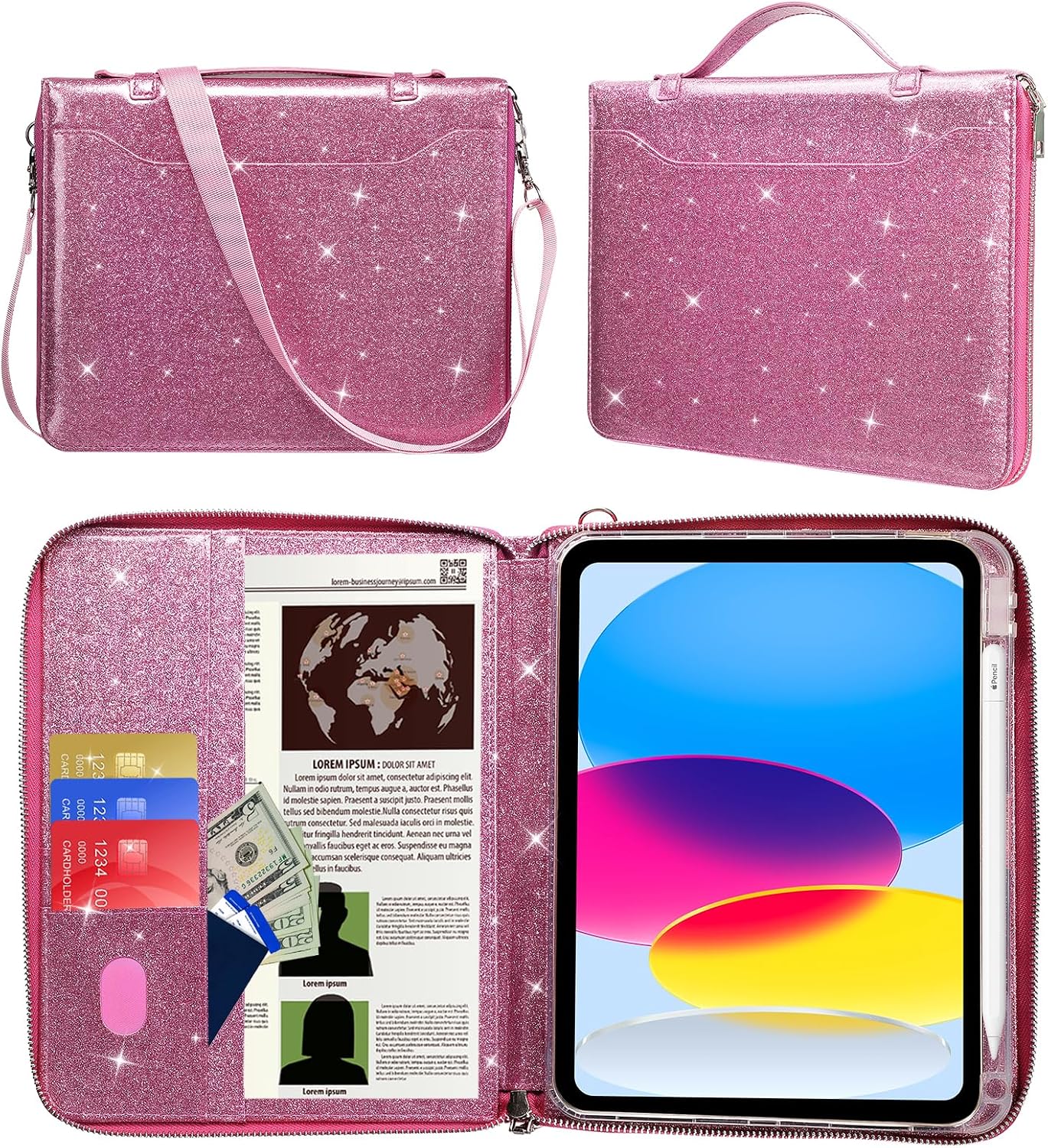 E NET-CASE Case for iPad Air 11-inch M4/M3/M2 (2026/2025/2024)/iPad (A16) 11th Gen 11" 2025/iPad 10th Gen 10.9" 2022/iPad Air 5th/4th Gen (2022/2020) 10.9,Briefcase-Style Stand Cover(Rose Pink)