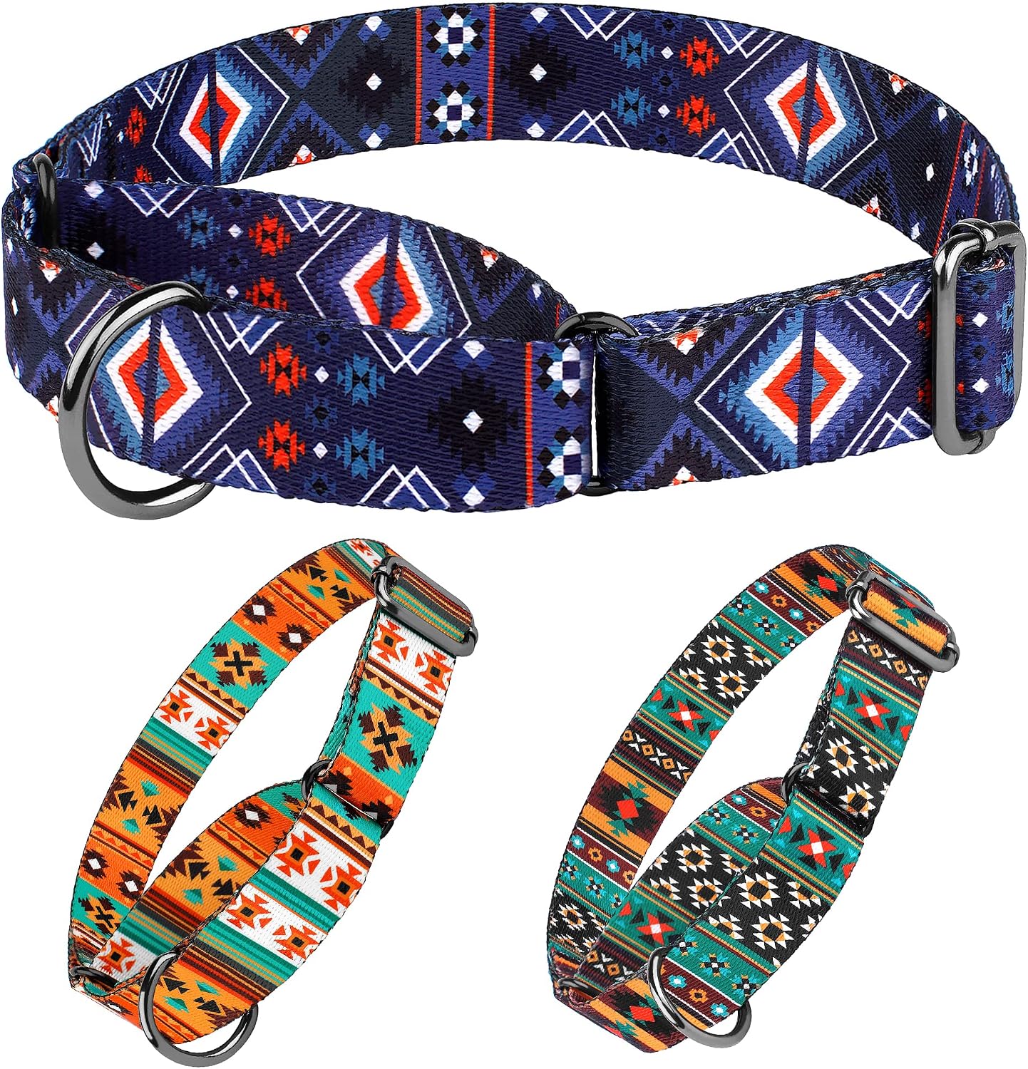 Murom Martingale Dog Collar Adjustable Tribal Pattern Aztec Training Nylon Pet Collars for Small Medium Large Dogs (Aztec, 19-24 inches)