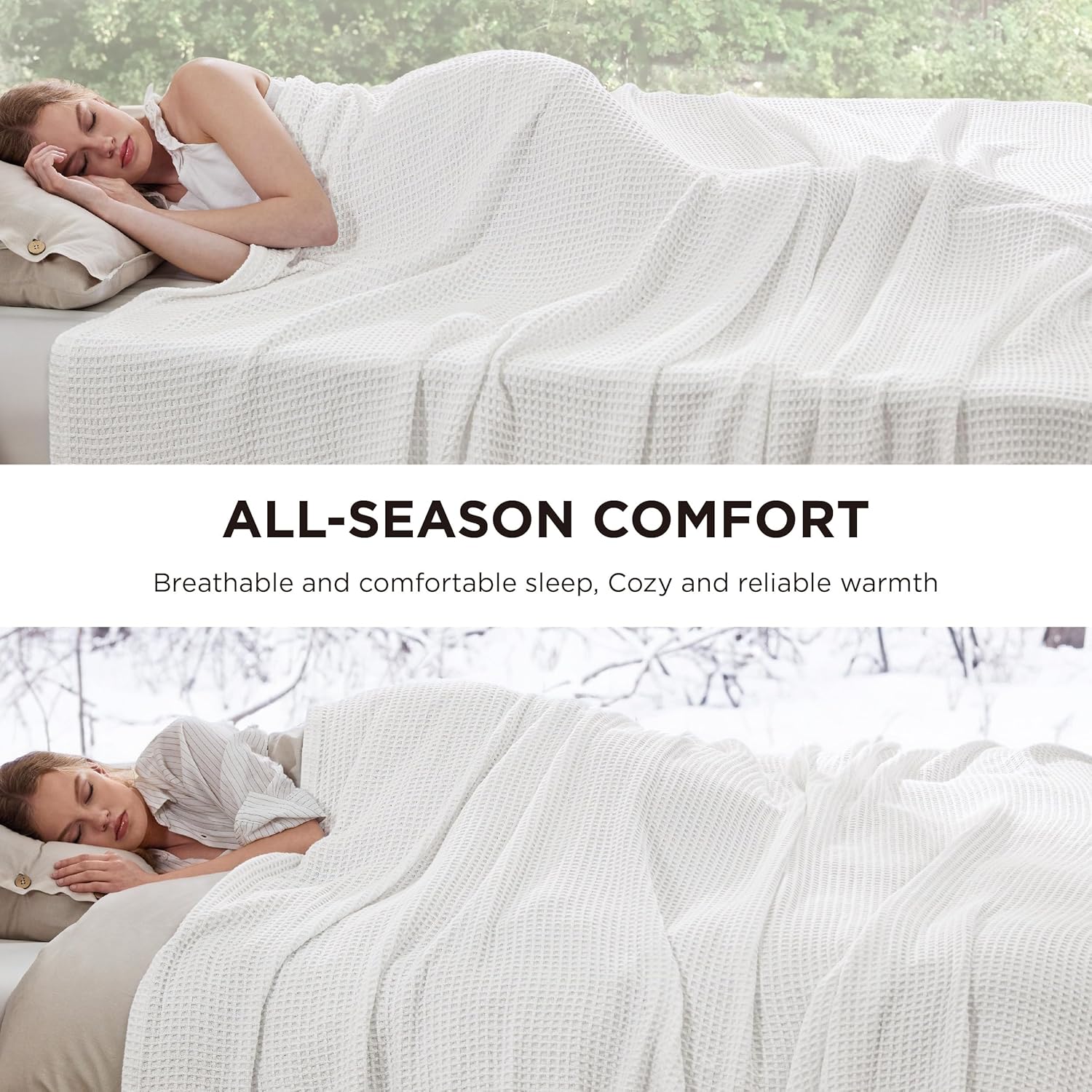 Bedsure 100% Cotton Blanket King Size for Bed - Cozy Soft Lightweight and Breathable, Basket Waffle Weave Blanket for Summer, Home Decor Gift for Women, White, 108x90 inches