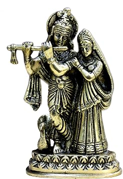 StonKraft Lada Krishna Pair Multi Idol Sculpture - Antique 6 Brass Multicolor