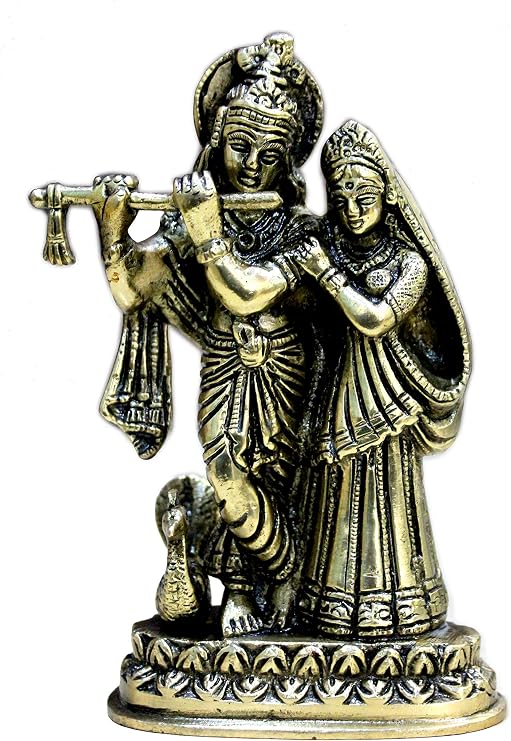 StonKraft Lada Krishna Pair Multi Idol Sculpture - Antique 6 Brass Multicolor