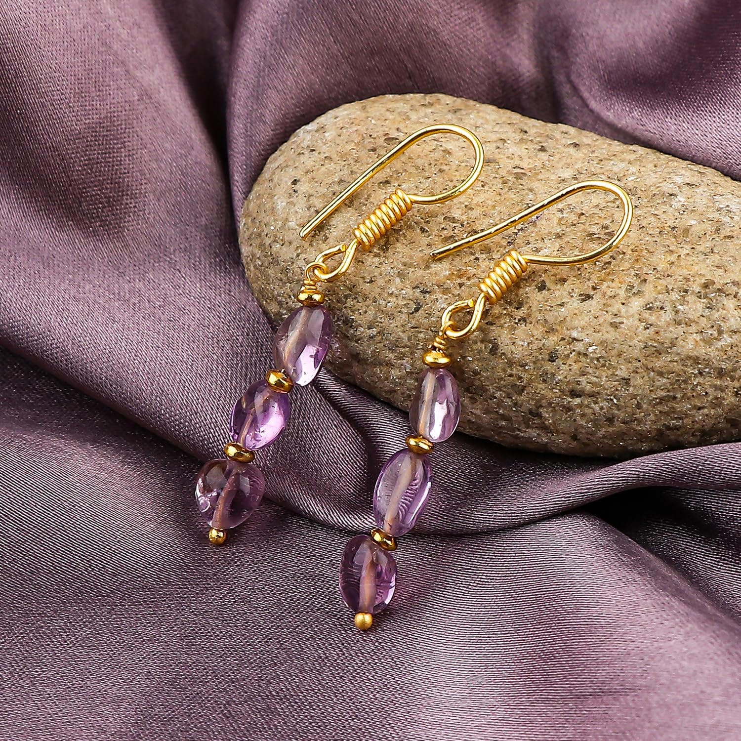 Gemstone Tumble Drop Earrings – Hypoallergenic Gold Plated Dangle Earrings for Women, Natural Tumbled Stones, Handmade Lightweight Jewelry for Daily Wear & Gifts - Image 4